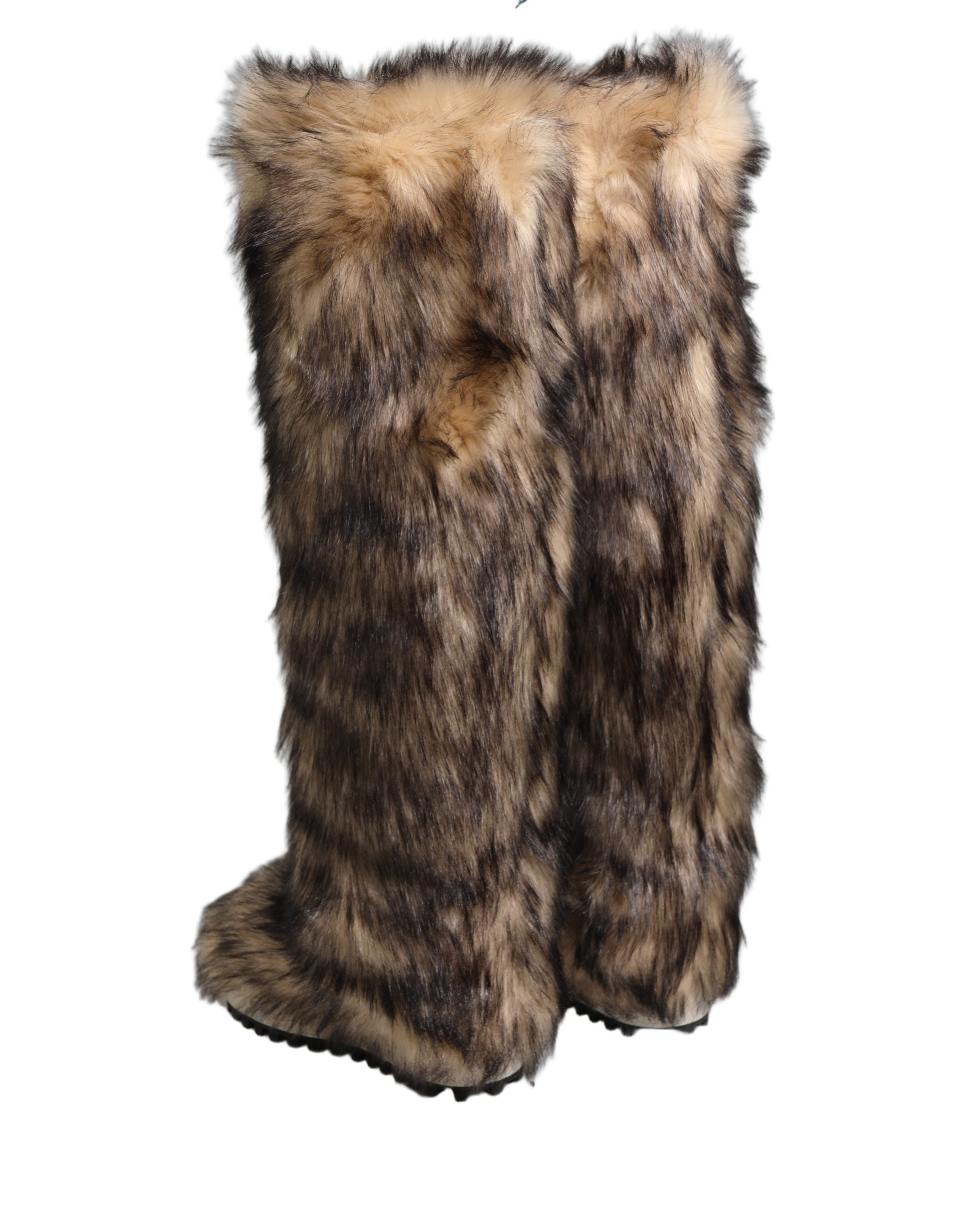 Bottes hautes en fausse fourrure marron de Dolce & Gabbana, style Skim Ski, pour femmes, avec finition élégante.