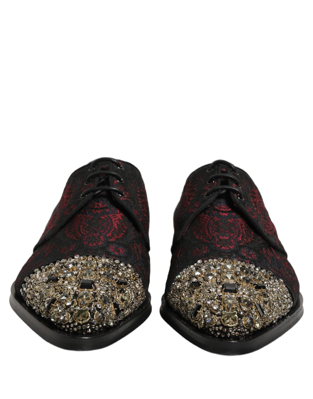 Chaussures de ville Derby Dolce & Gabbana noires et rouges avec embellissements, style formel et élégant.