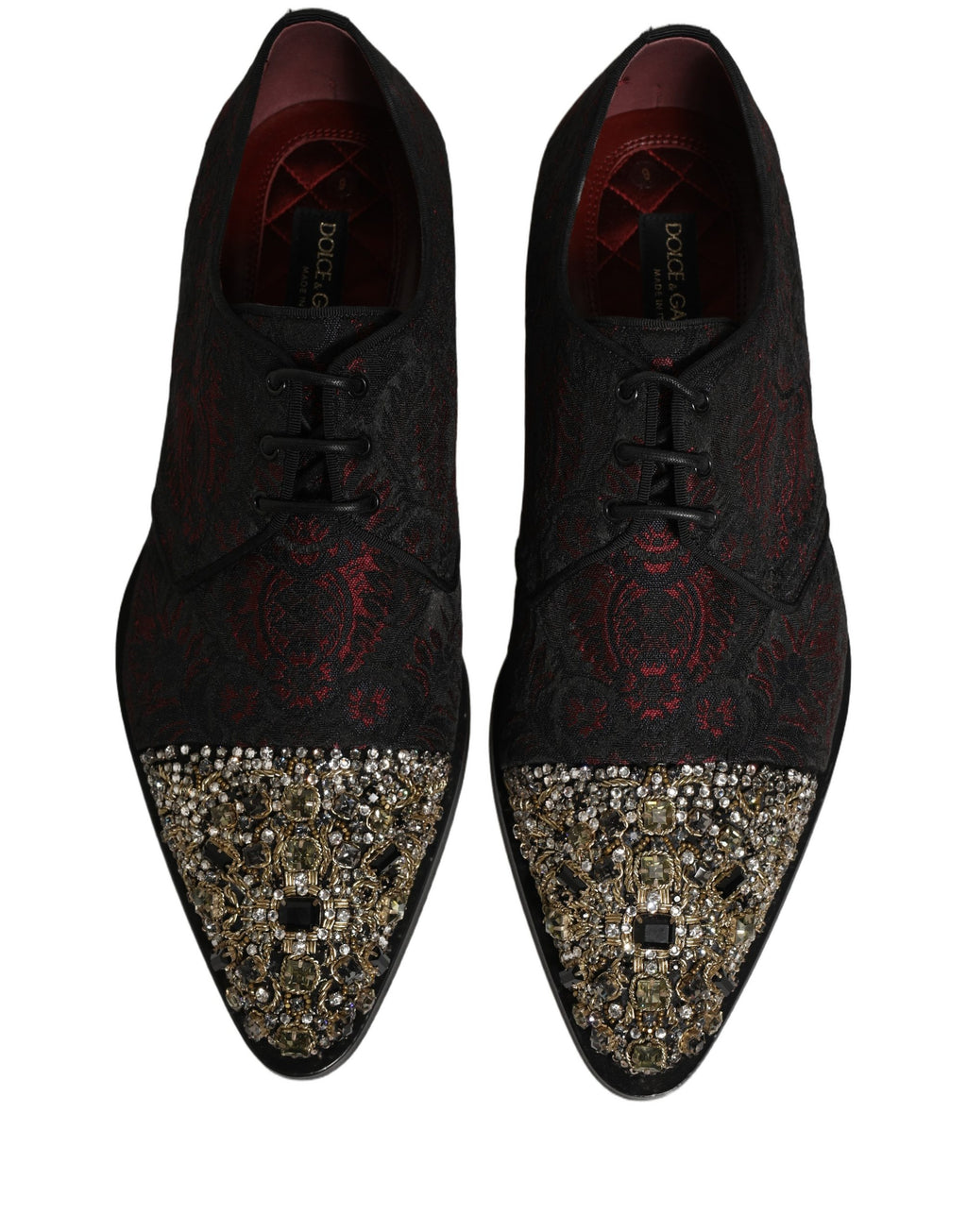 Chaussures formelles Derby Dolce & Gabbana noires et rouges avec embellissements, style élégant et sophistiqué.