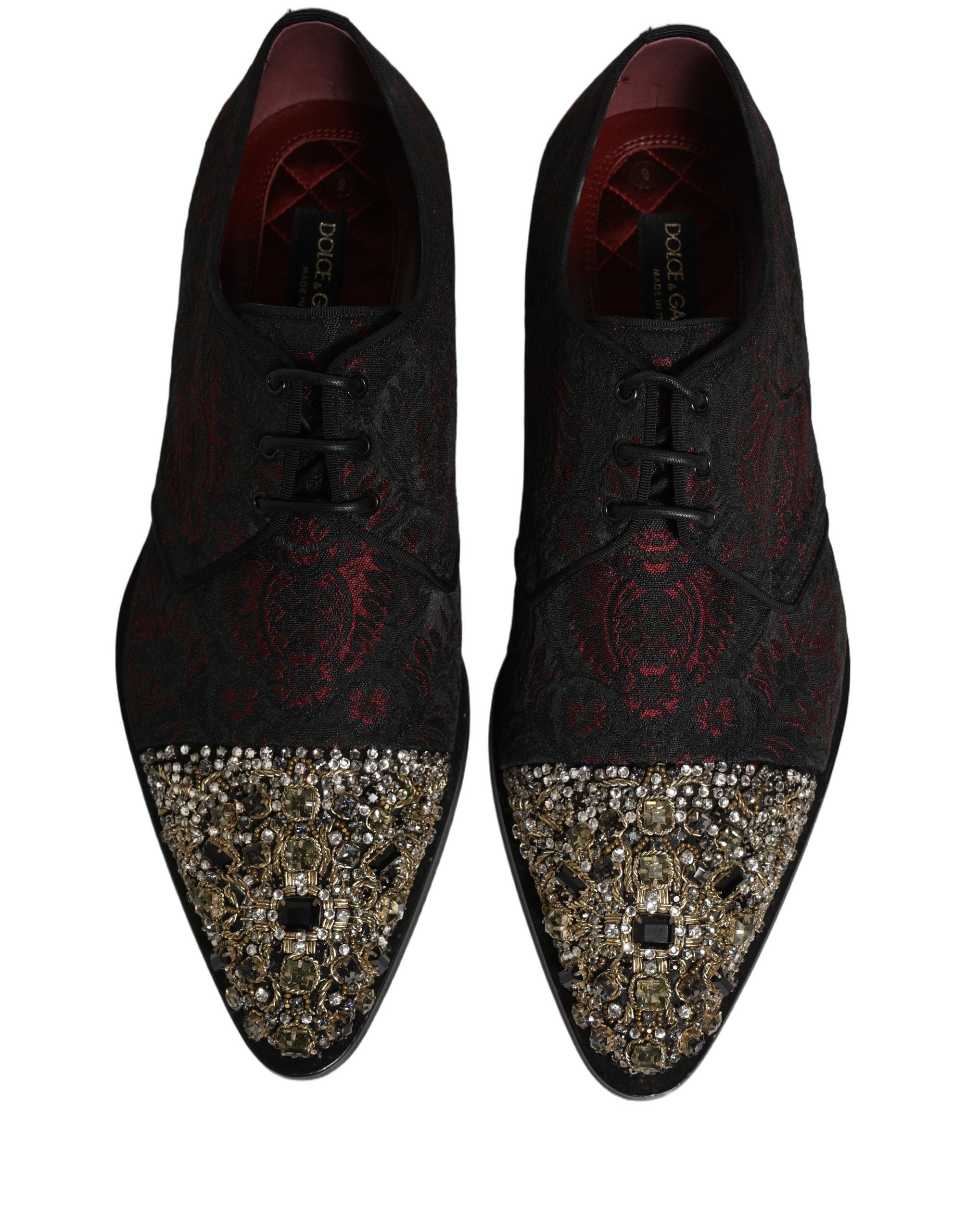 Chaussures formelles Derby Dolce & Gabbana noires et rouges avec embellissements, style élégant et sophistiqué.