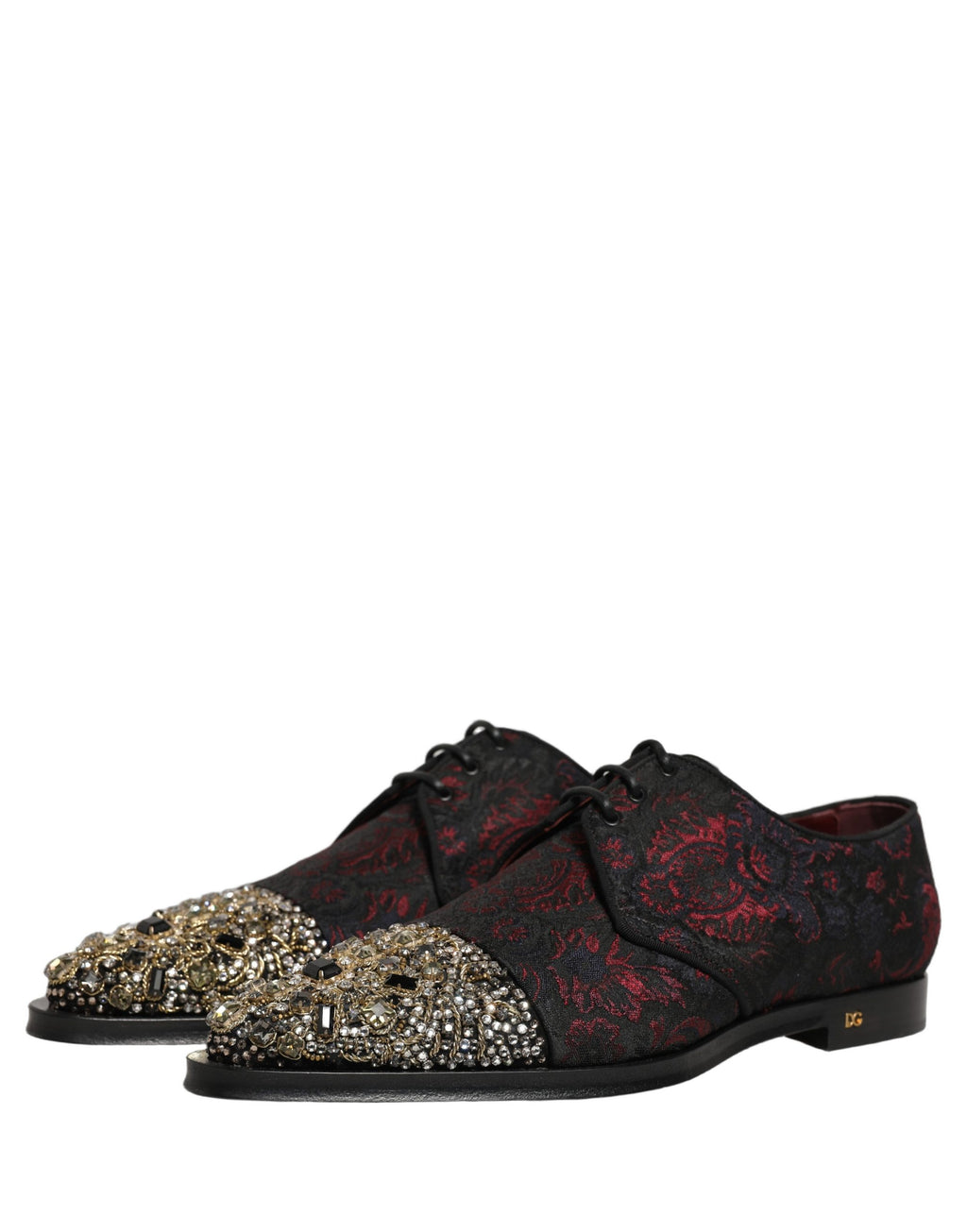 Chaussures Derby noires et rouges Dolce & Gabbana, chaussures de ville élégantes avec embellissements pour femmes.