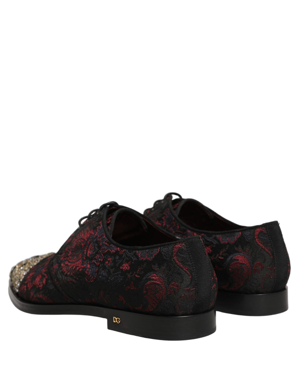 Chaussures formelles Derby Dolce & Gabbana noires et rouges avec embellissements, style élégant et sophistiqué.
