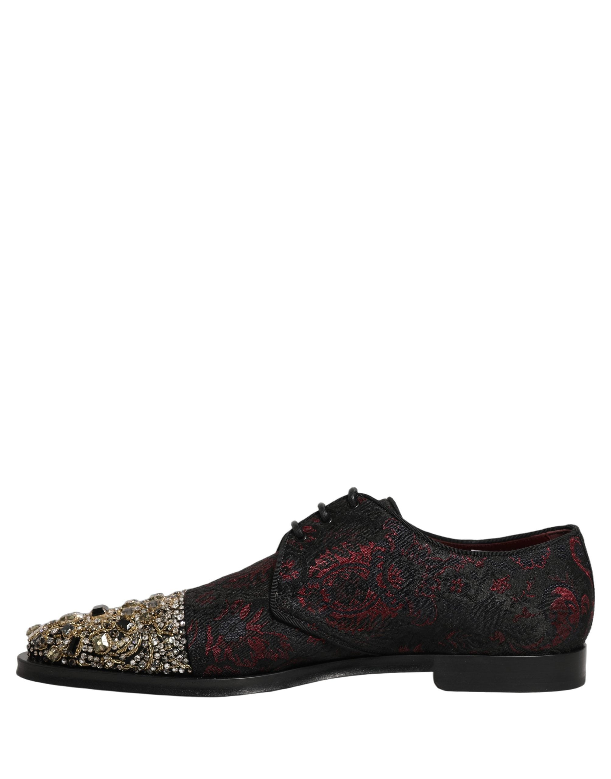 Chaussures derby noires et rouges Dolce & Gabbana à ornements, chaussures formelles élégantes pour homme.