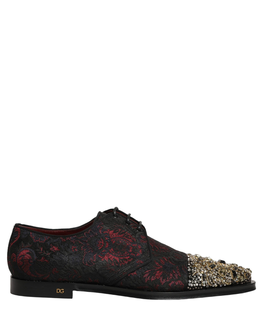 Chaussures Derby formelles Dolce & Gabbana noires et rouges avec embellissements, en cuir élégant et sophistiqué.