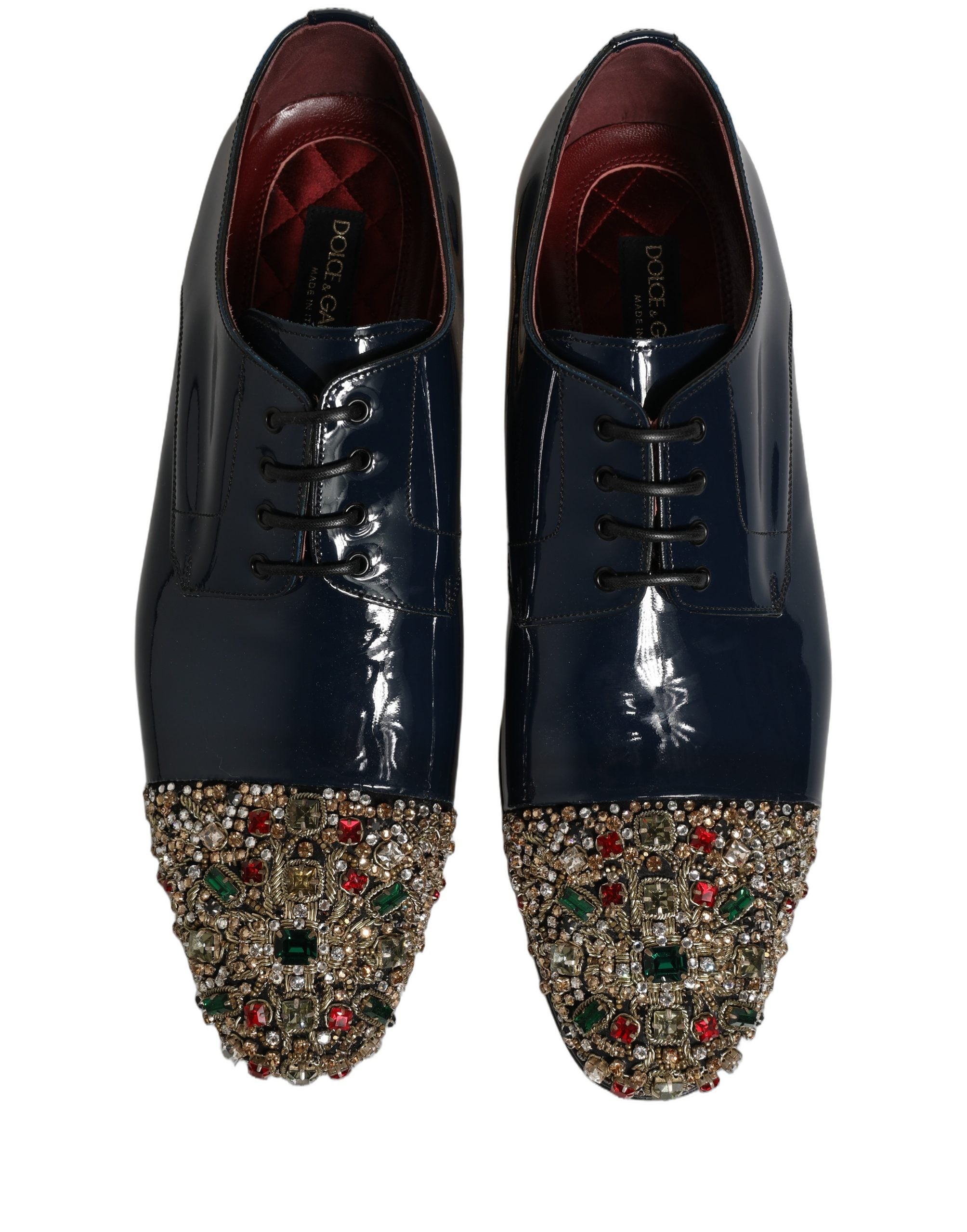 Chaussures formelles pour homme Dolce & Gabbana Derby bleues ornées de détails brillants et embellissements sophistiqués.