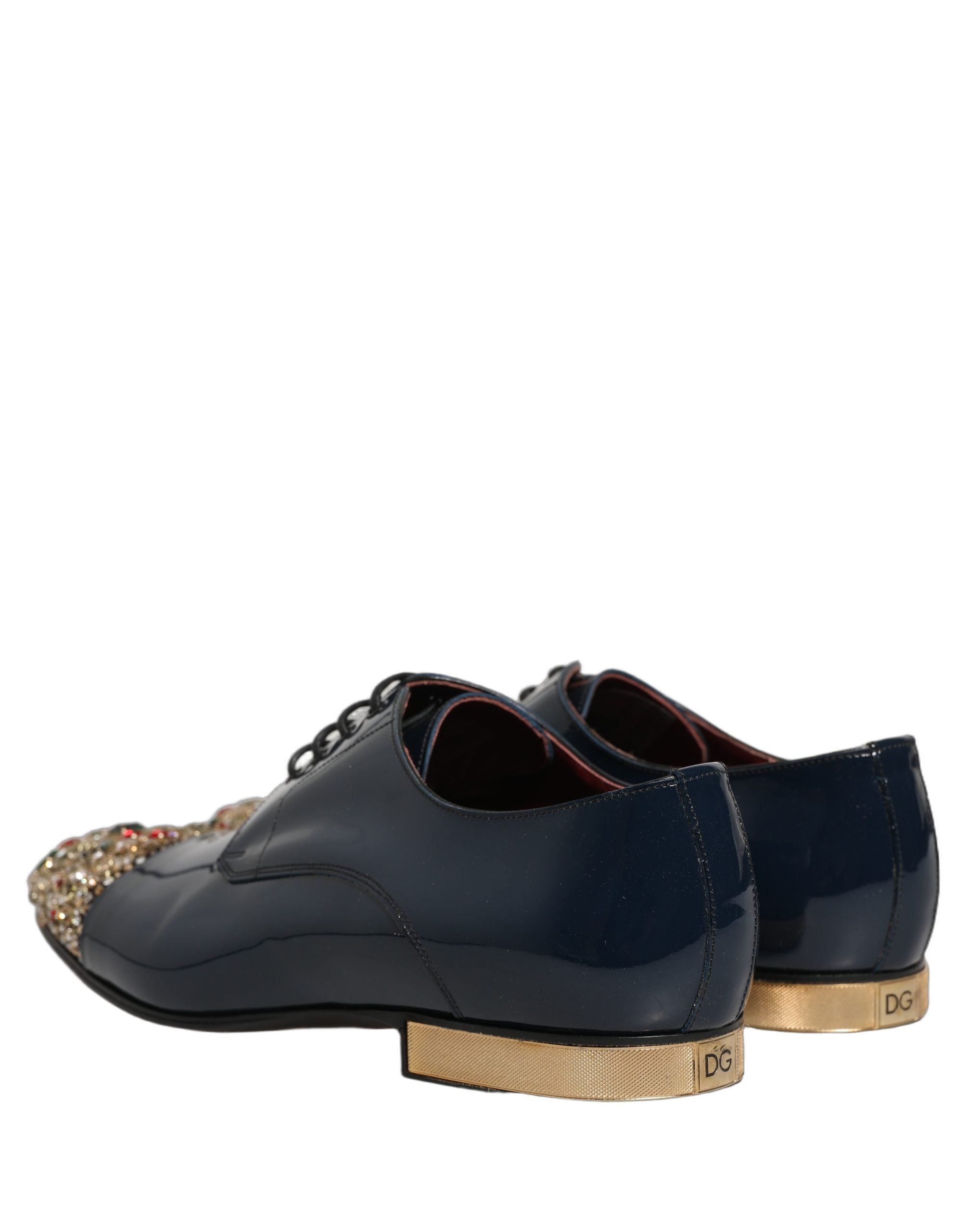 Chaussures formelles pour hommes Dolce & Gabbana Derby bleues ornées de broderies et embellissements élégants.