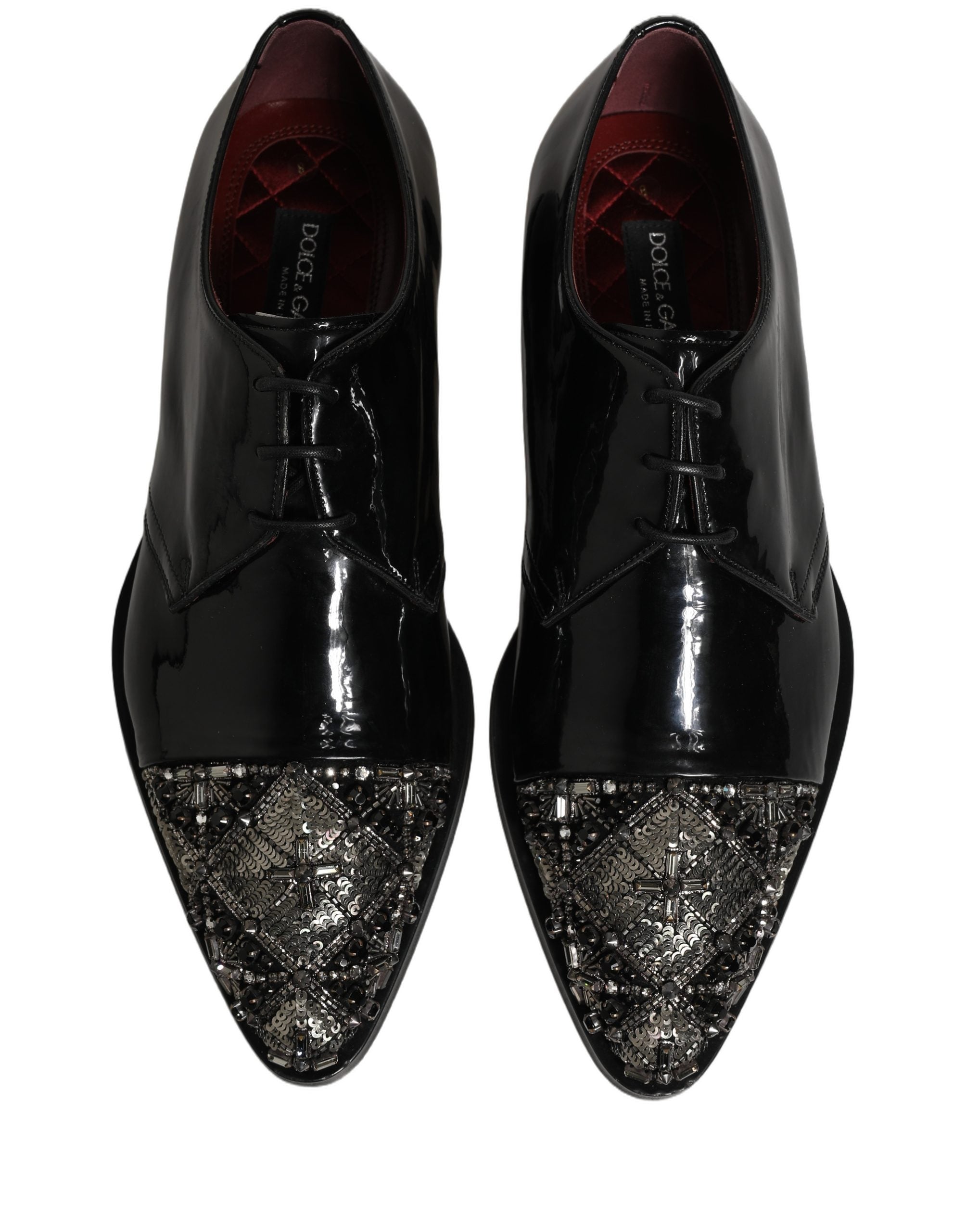 Chaussures derby formelles noires Dolce & Gabbana pour homme avec embellissements élégants.