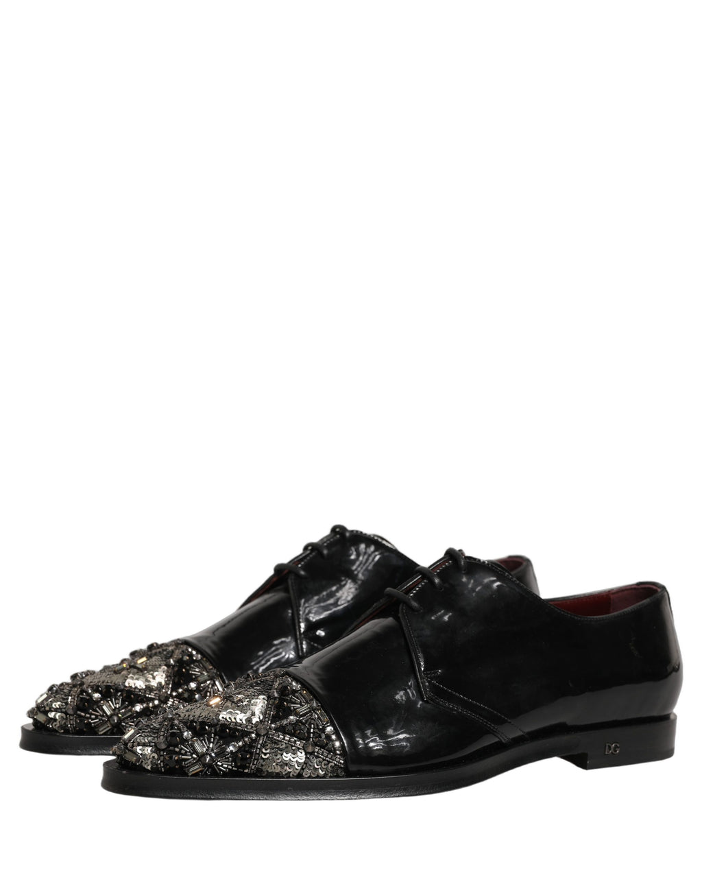 Chaussures derby noires Dolce & Gabbana pour homme avec embellissements, chaussures de ville élégantes et formelles.