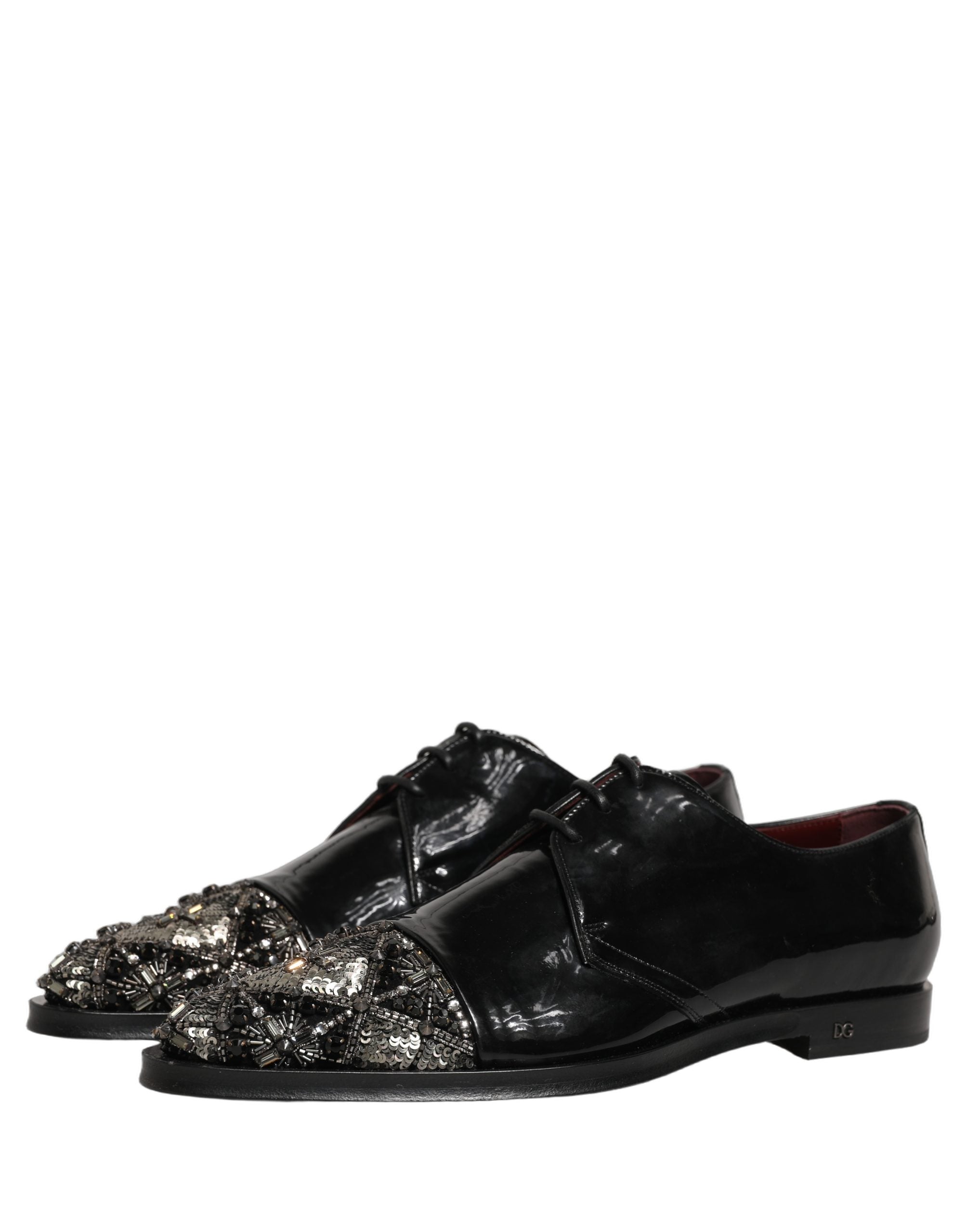 Chaussures derby noires Dolce & Gabbana pour homme avec embellissements, chaussures de ville élégantes et formelles.