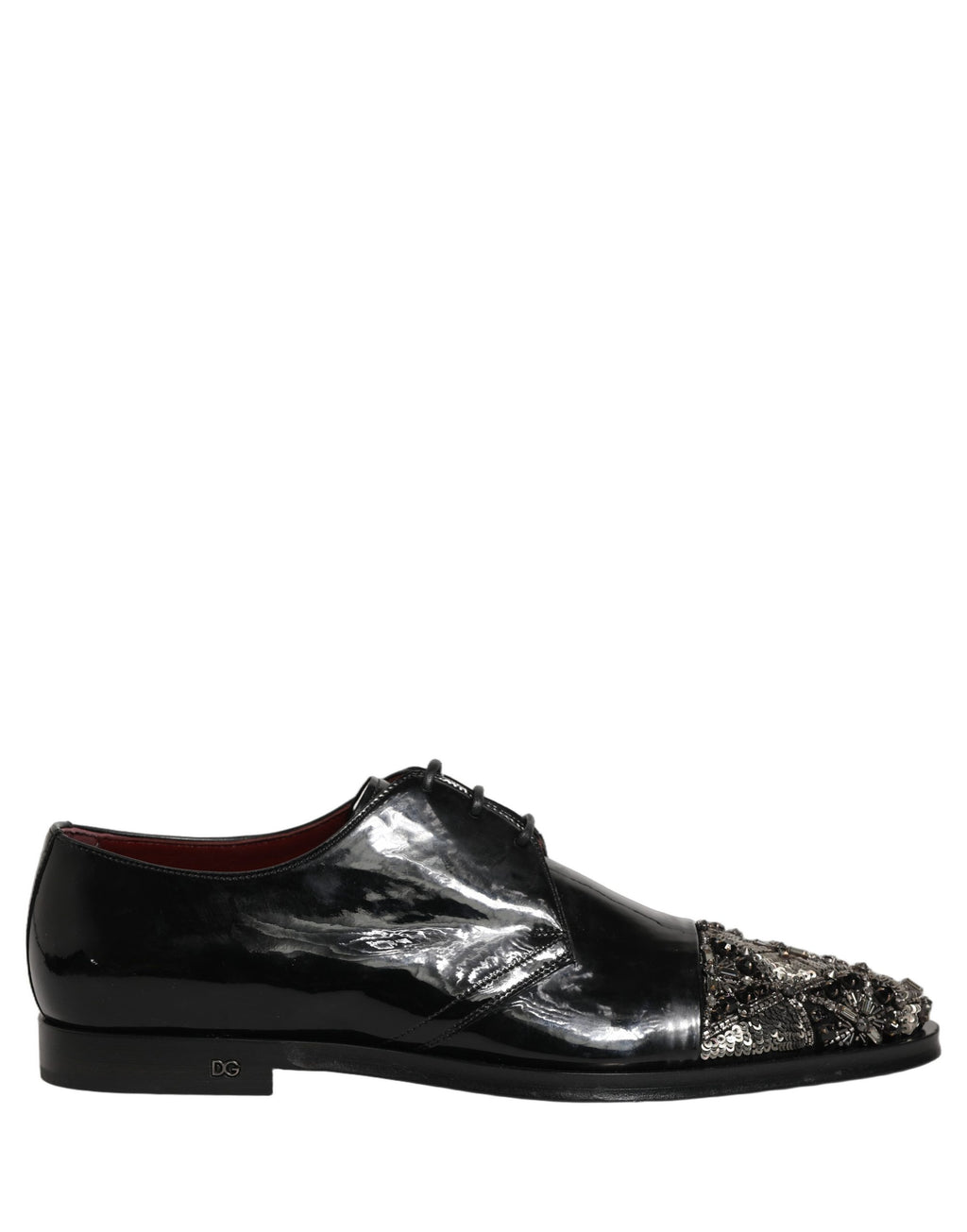 Chaussures Derby formelles noires Dolce & Gabbana pour homme avec embellissements élégants visibles sur l'image.
