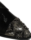 Chaussures derby noires Dolce & Gabbana ornées de strass pour occasion formelle, en cuir élégant avec détails brillants.