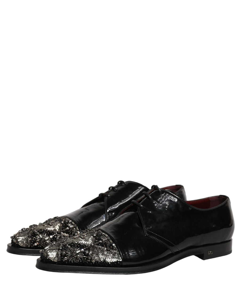 Chaussures formelles Derby Dolce & Gabbana noires ornées de détails brillants et embellissements élégants.