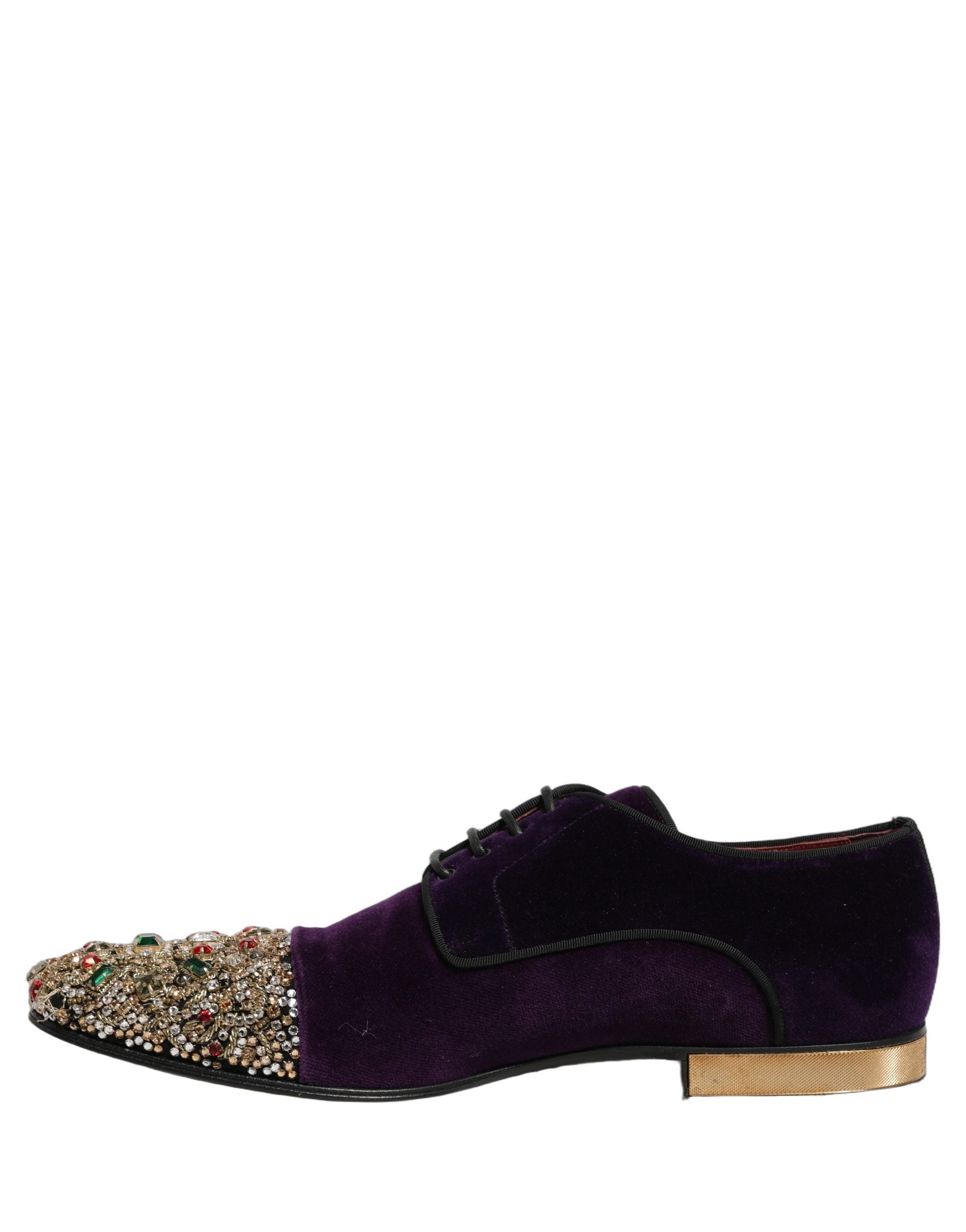 Chaussures derby en daim violet Dolce & Gabbana avec embellissements, élégantes et sophistiquées pour homme.