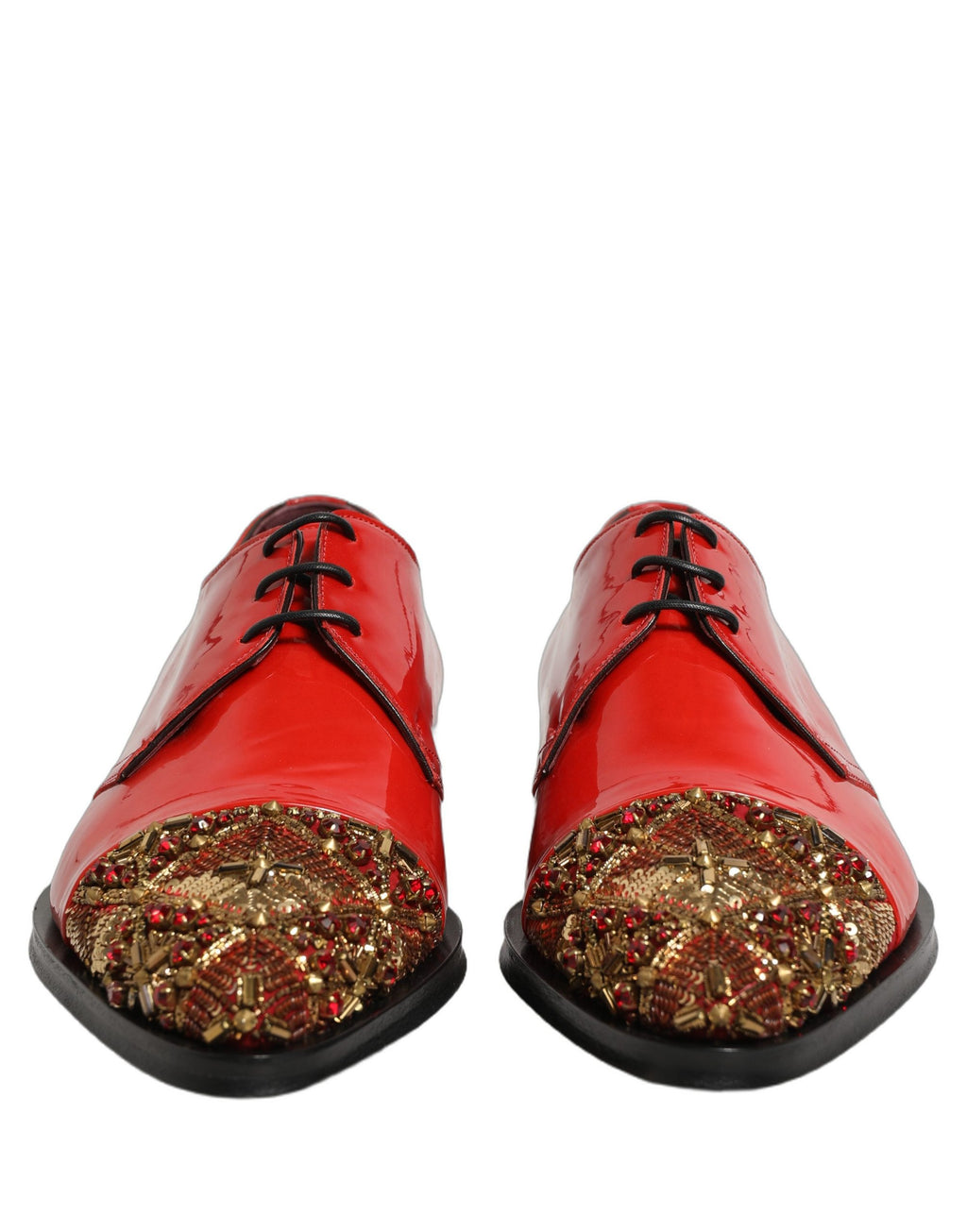 Chaussures derby habillées pour hommes Dolce & Gabbana rouge avec embellissements, élégantes et formelles.