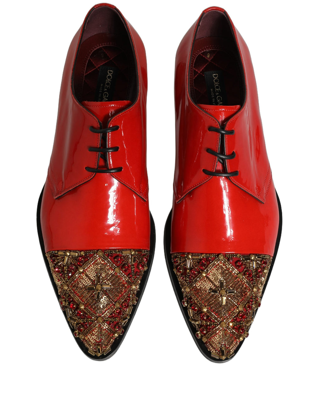 Chaussures Derby formelles rouges Dolce & Gabbana pour homme avec embellissements, élégantes et sophistiquées.