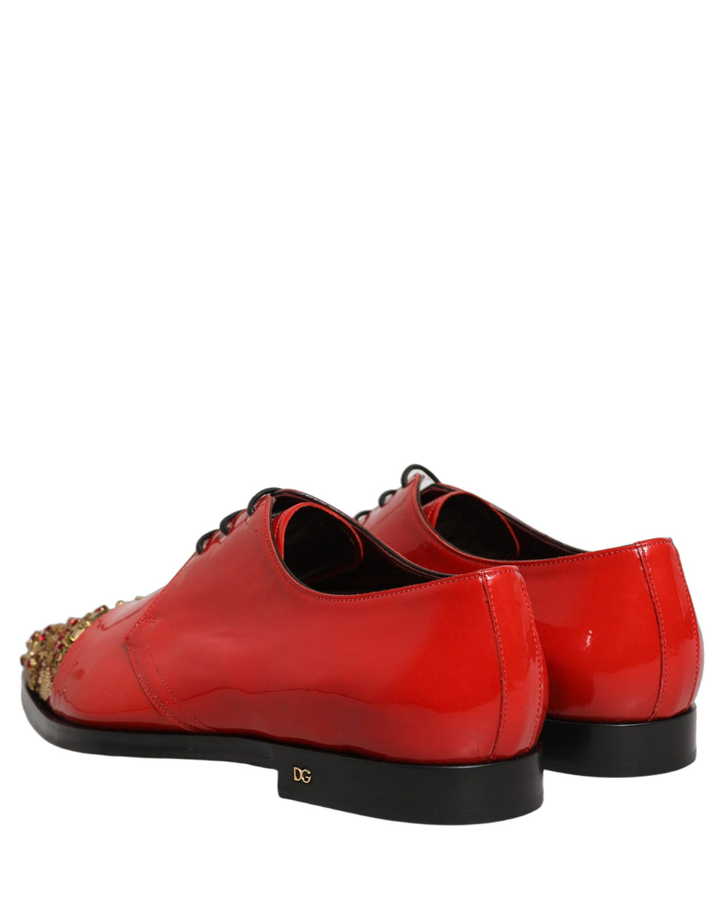 Chaussures homme Dolce & Gabbana Derby habillées rouges ornées de paillettes et embellissements élégants.