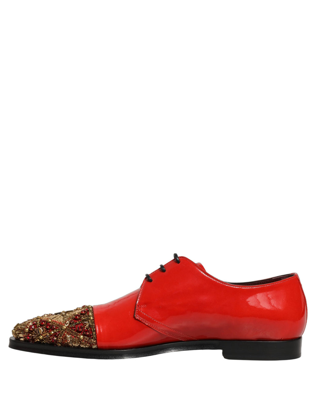 Chaussures Derby formelles pour homme Dolce & Gabbana rouges ornées de détails brillants et embellissements sophistiqués.