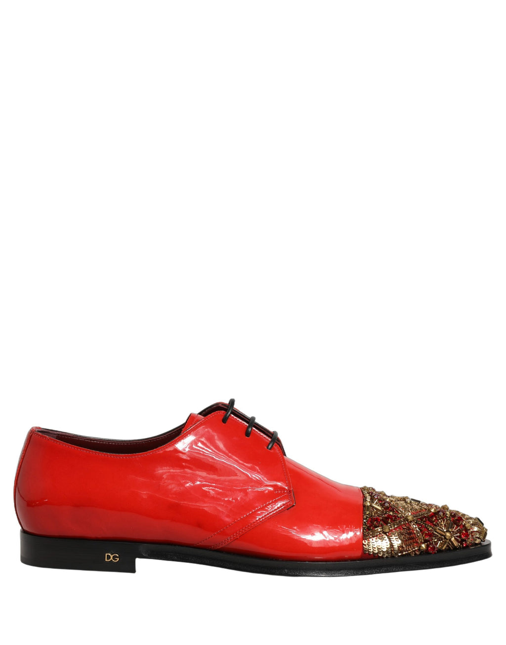 Chaussures Derby pour homme Dolce & Gabbana rouges avec embellissements, chaussures formelles élégantes et sophistiquées.