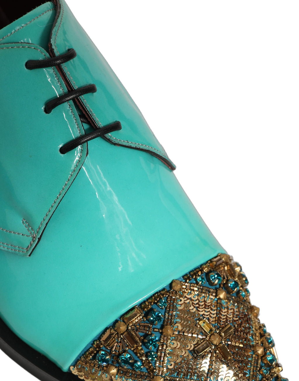 Chaussures de ville Dolce & Gabbana Aqua Blue Derby ornées de détails brillants, élégantes et sophistiquées.