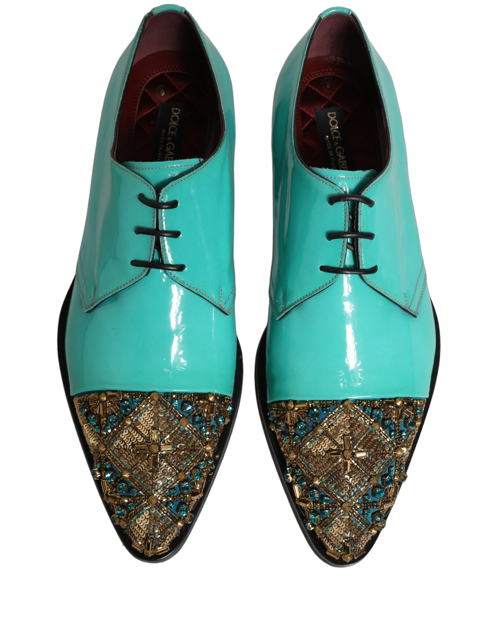 Chaussures Derby formelles Dolce & Gabbana Aqua Blue avec embellissements élégants, parfaites pour occasions spéciales.