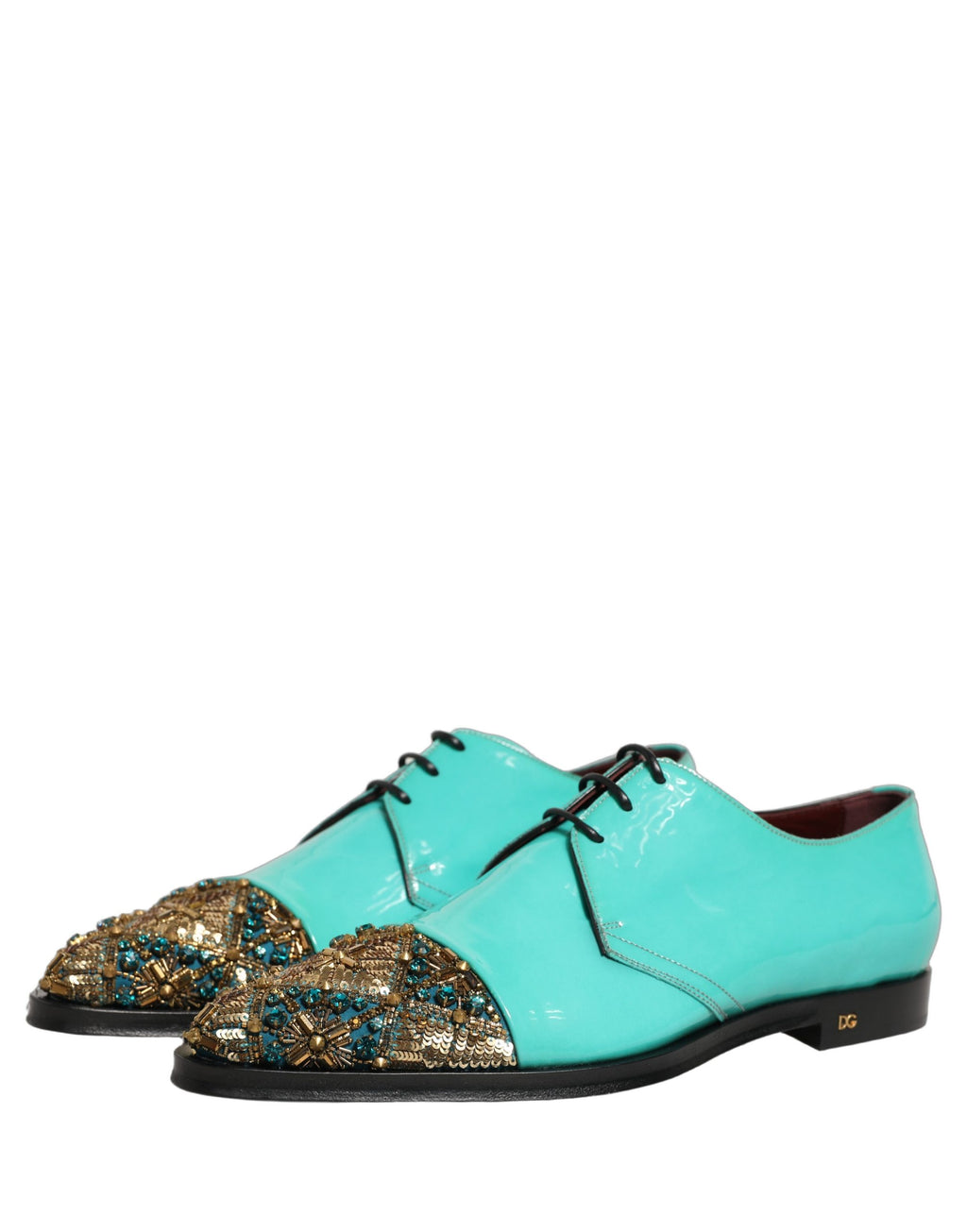 Chaussures derby Dolce & Gabbana Aqua Blue avec embellissements pour occasion formelle, en cuir élégant et tendance.