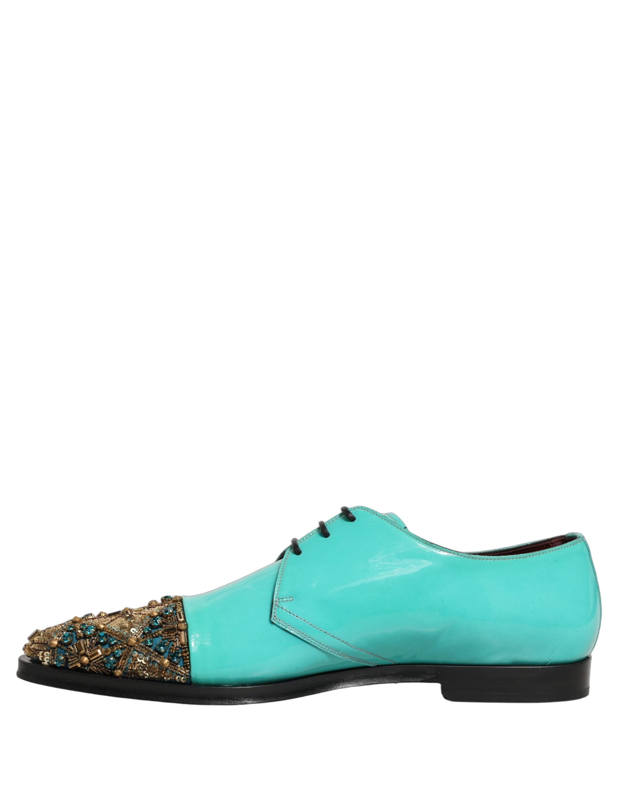 Chaussures formelles Derby Dolce & Gabbana Aqua Blue ornées de détails brillants, style élégant et sophistiqué.