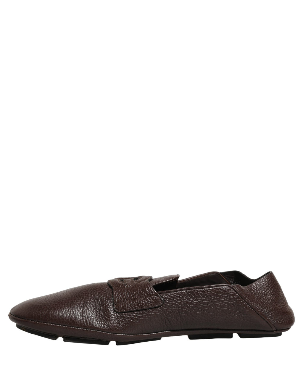 Chaussures mocassins en cuir de daim marron de Dolce & Gabbana, style conducteur, vue de face avec détails du cuir.