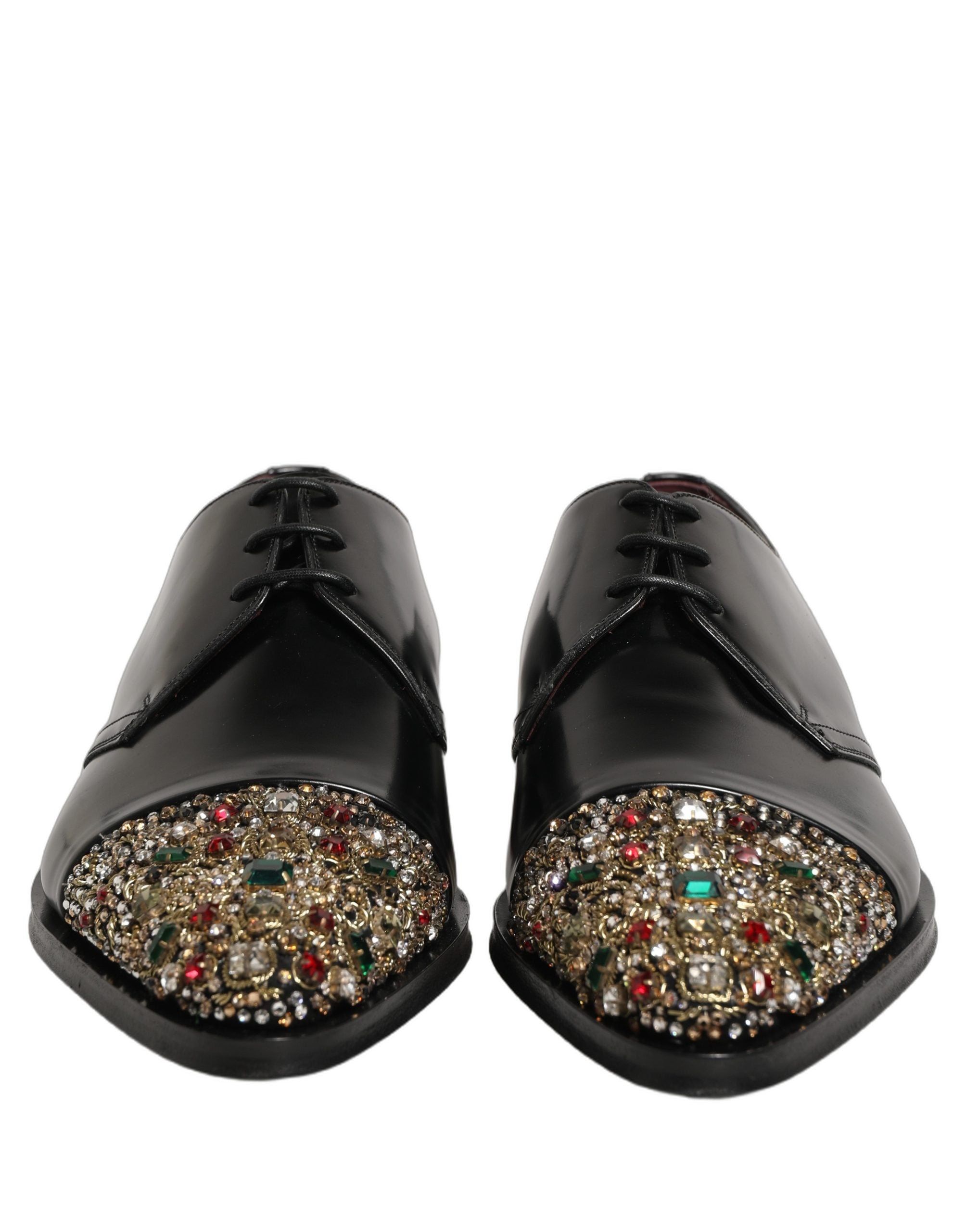 Chaussures formelles Derby Dolce & Gabbana noires ornées de broderies et d'embellissements sophistiqués.