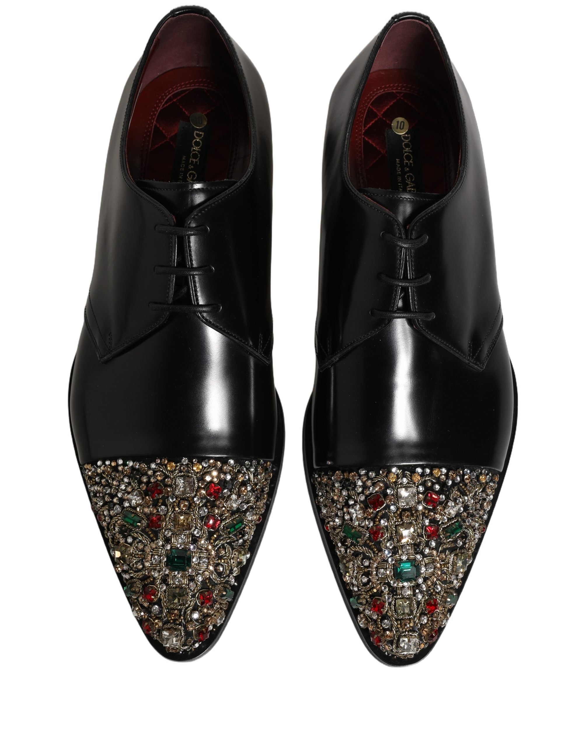 Chaussures habillées Derby noires Dolce & Gabbana avec embellissements, chaussures formelles élégantes pour homme.