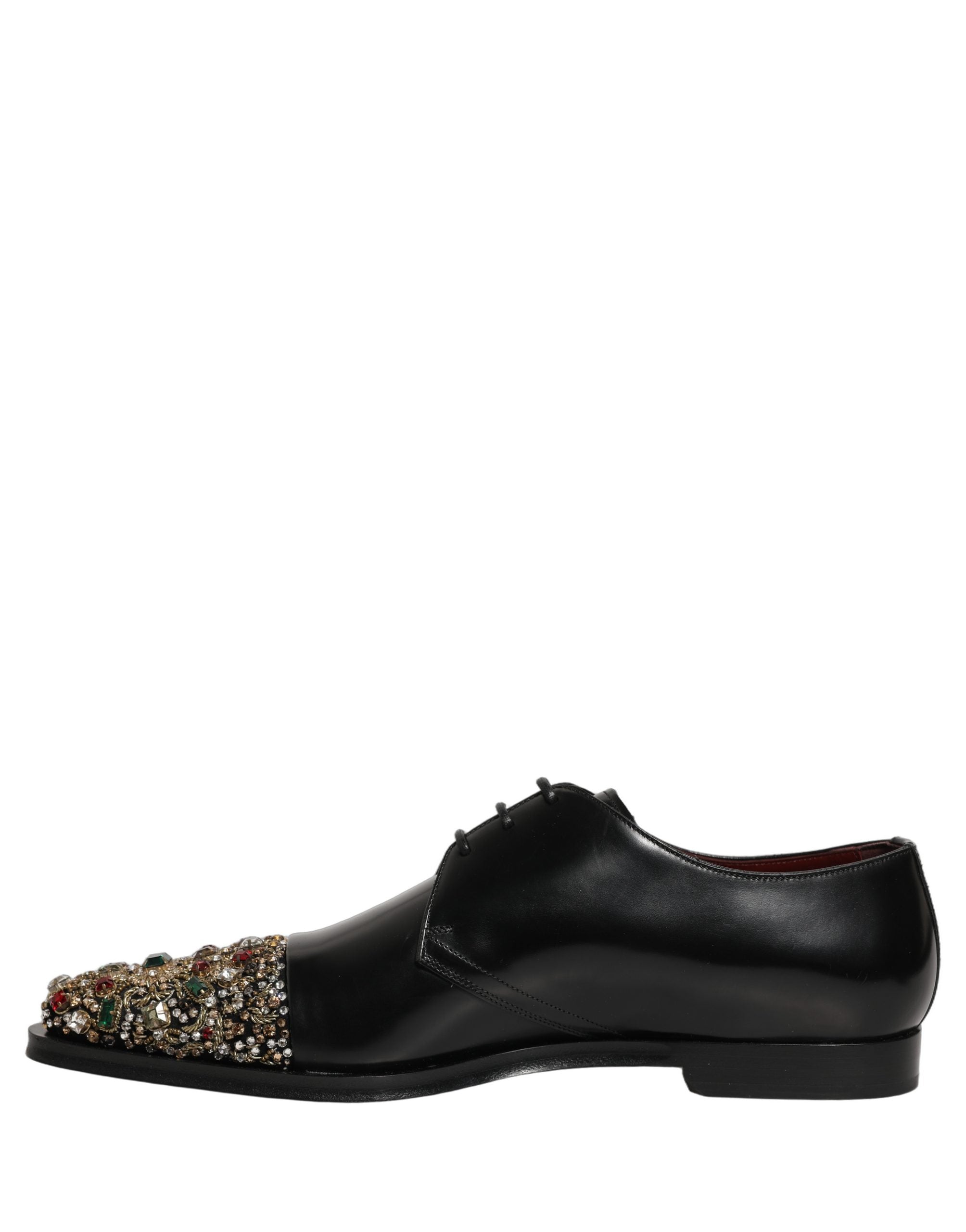 Chaussures derby noires Dolce & Gabbana avec embellissements, style formel et détails élégants pour occasion spéciale.