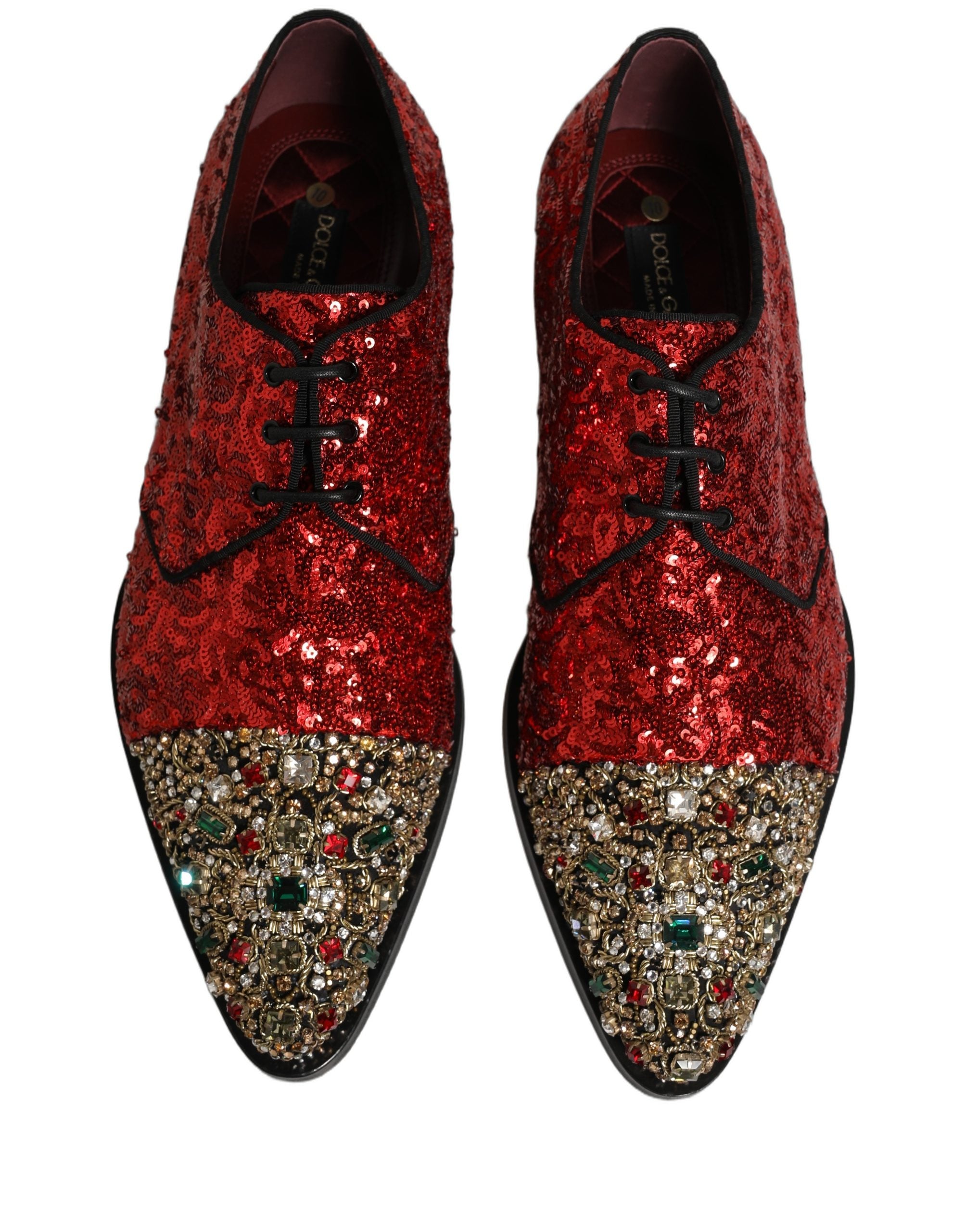 Chaussures derby pour homme Dolce & Gabbana rouge à sequins ornés d embellissements brillants.