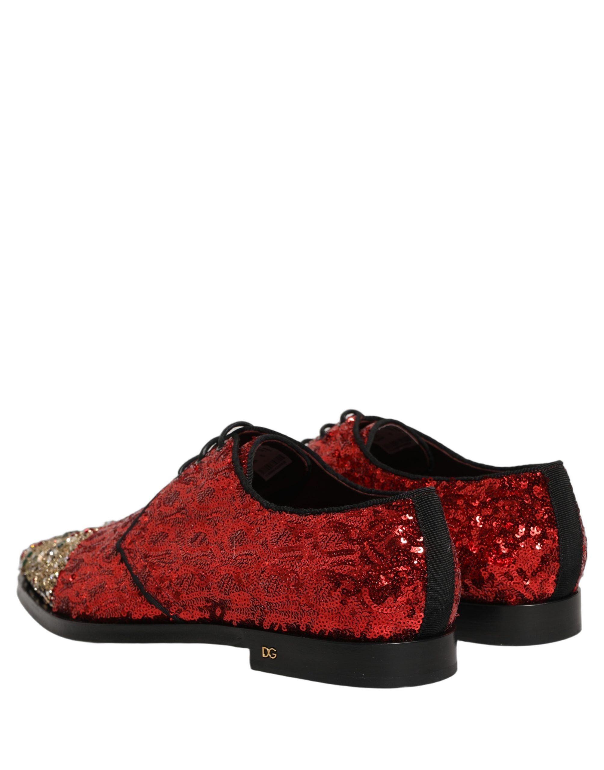 Chaussures Derby pour homme Dolce & Gabbana rouge ornées de sequins brillants et embellissements élégants.