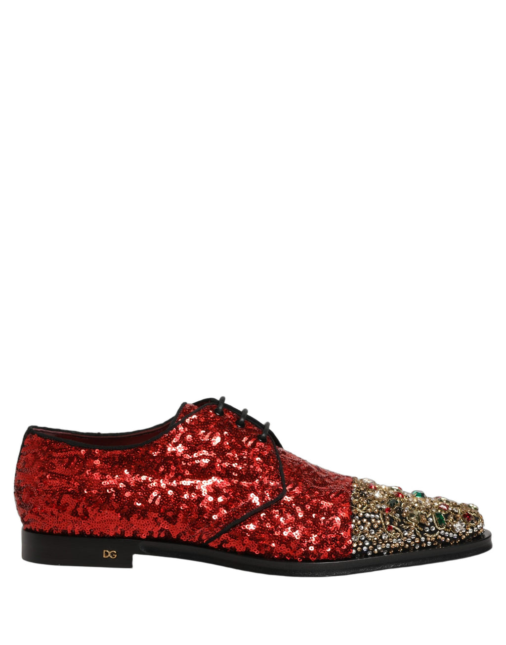 Chaussures Derby pour homme Dolce & Gabbana rouge à sequins ornés de broderies brillantes.