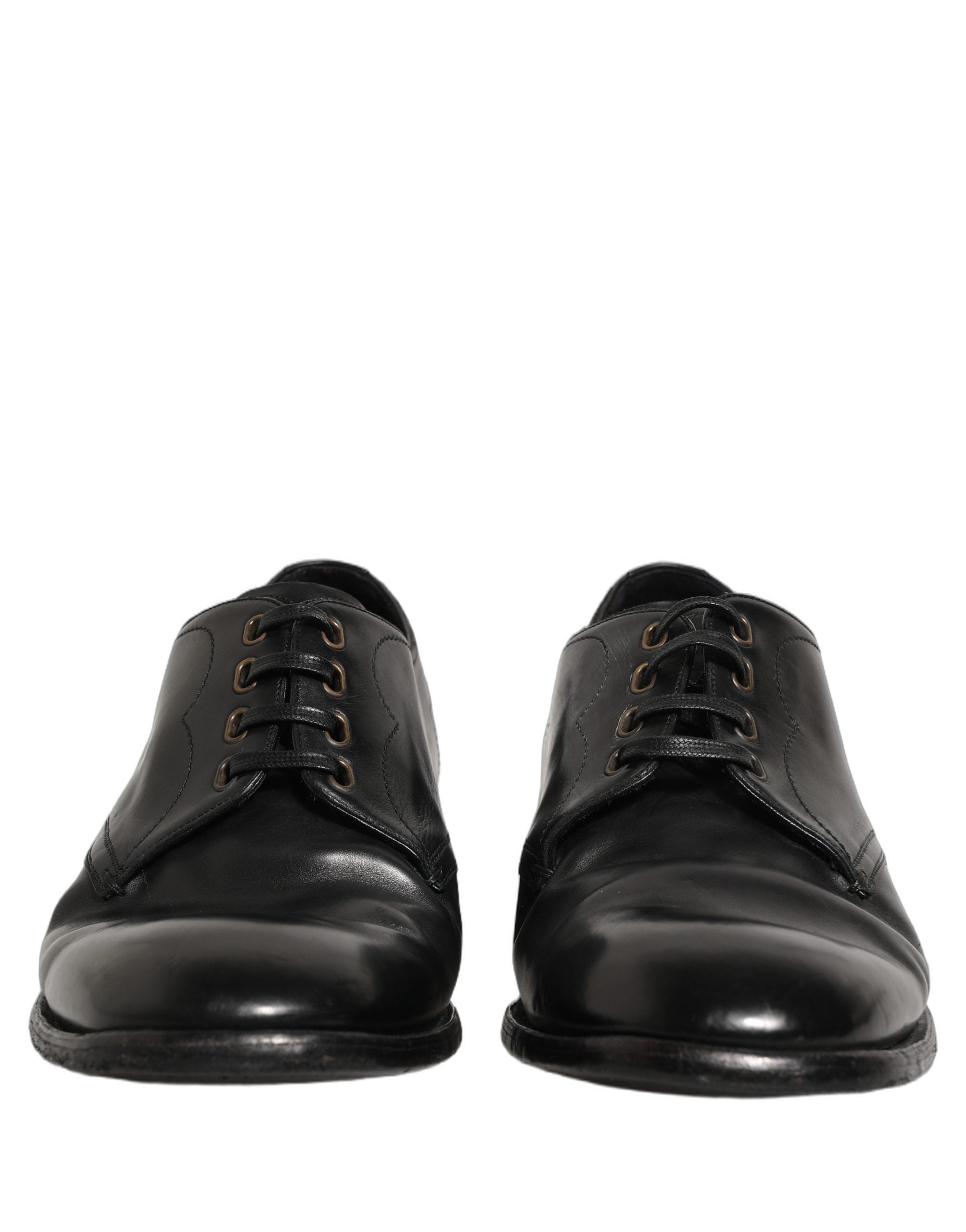 Chaussures derby noires en cuir de Dolce & Gabbana, lacets, chaussures formelles élégantes pour homme.