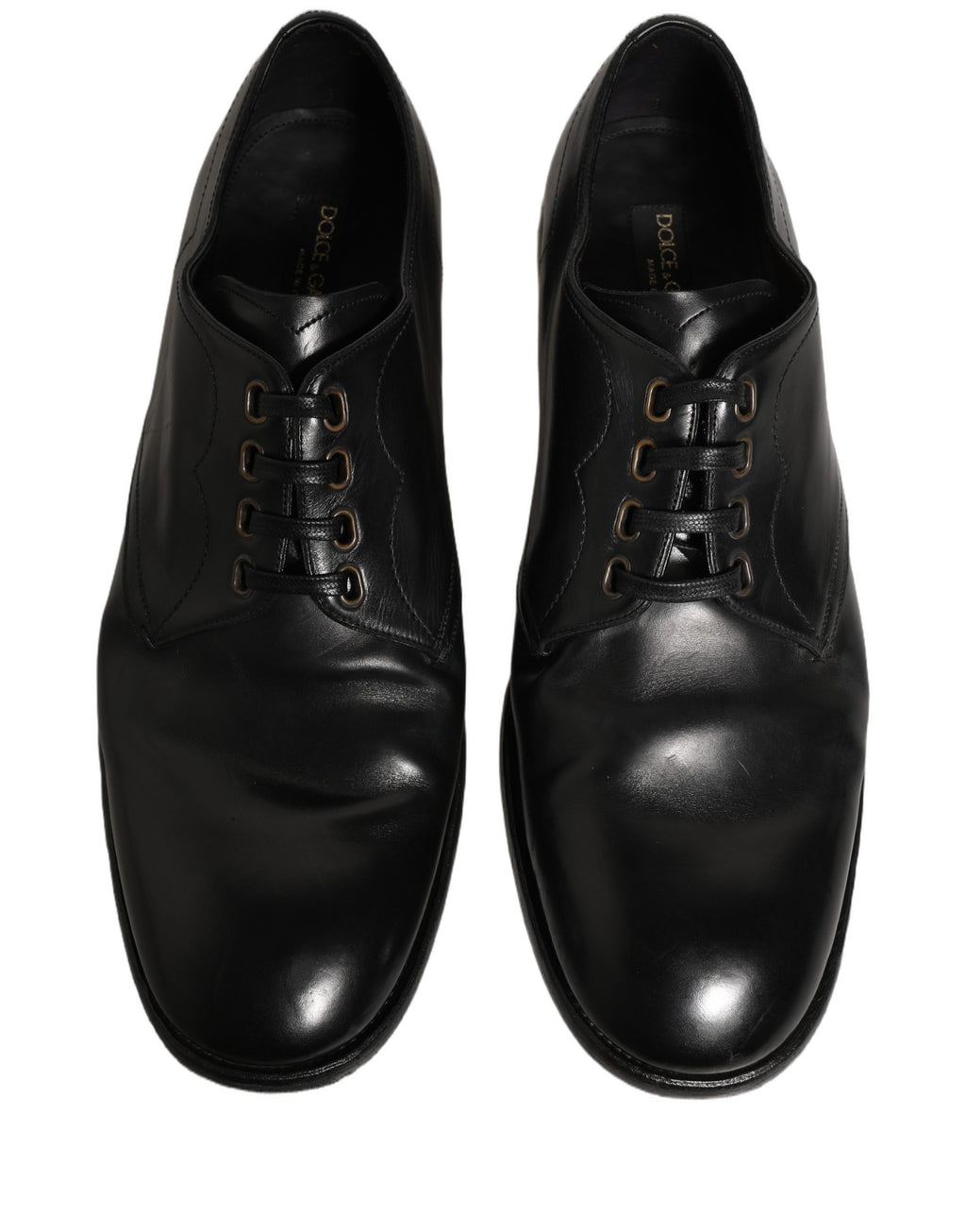 Chaussures derby habillées en cuir noir Dolce & Gabbana avec lacets, chaussures formelles élégantes et sophistiquées.