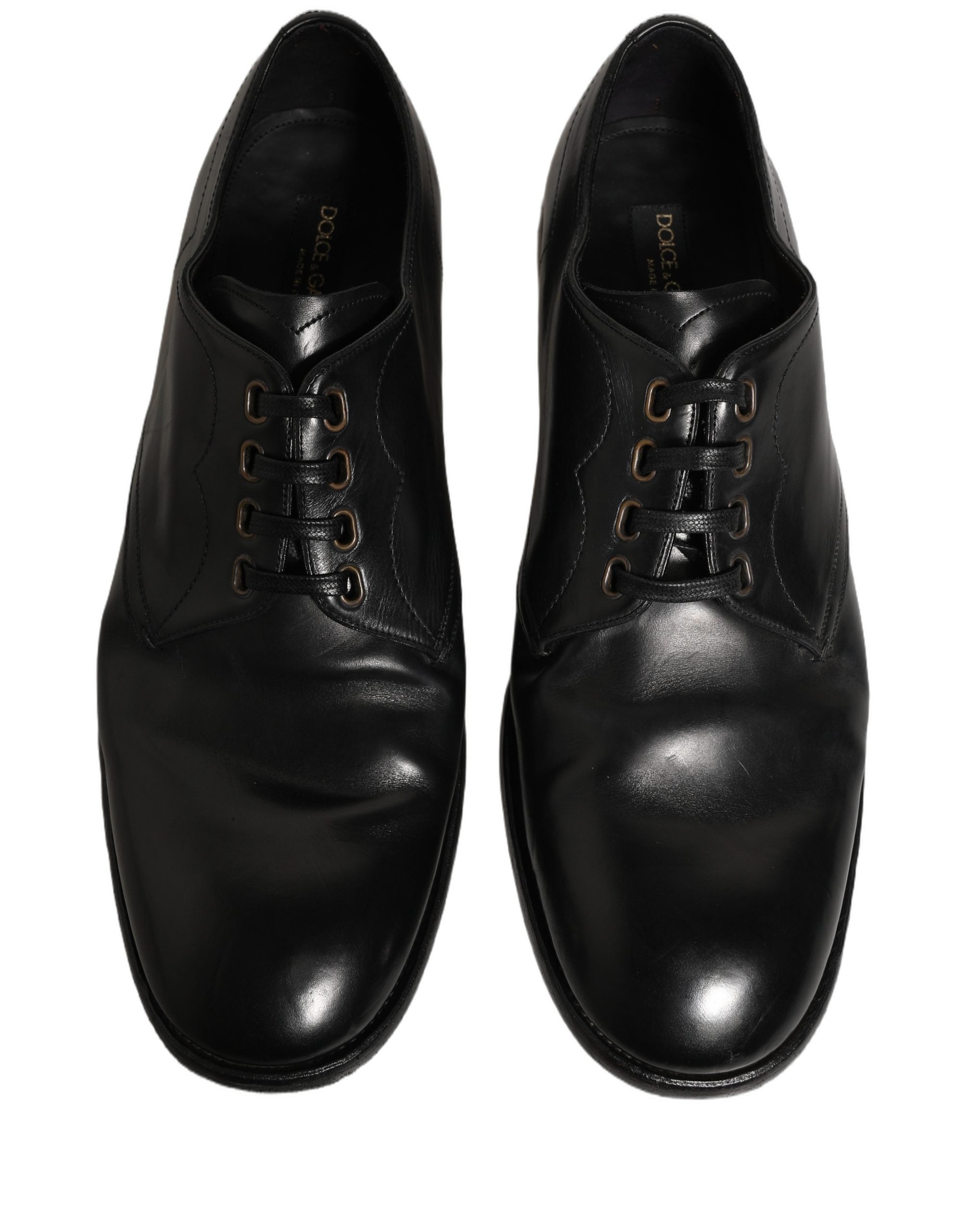 Chaussures derby habillées en cuir noir Dolce & Gabbana avec lacets, chaussures formelles élégantes et sophistiquées.