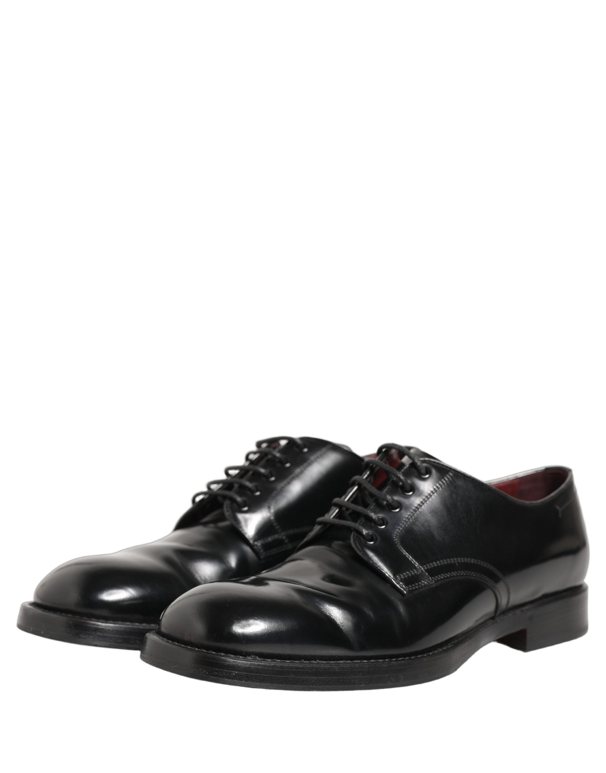 Chaussures Derby noires en cuir de Dolce & Gabbana avec lacets, chaussures formelles élégantes pour homme.