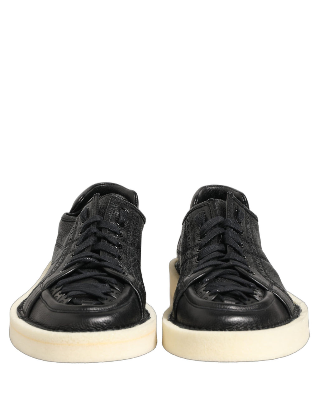 Chaussures basses en cuir noir Dolce & Gabbana, baskets à lacets élégantes pour hommes, vue de face.