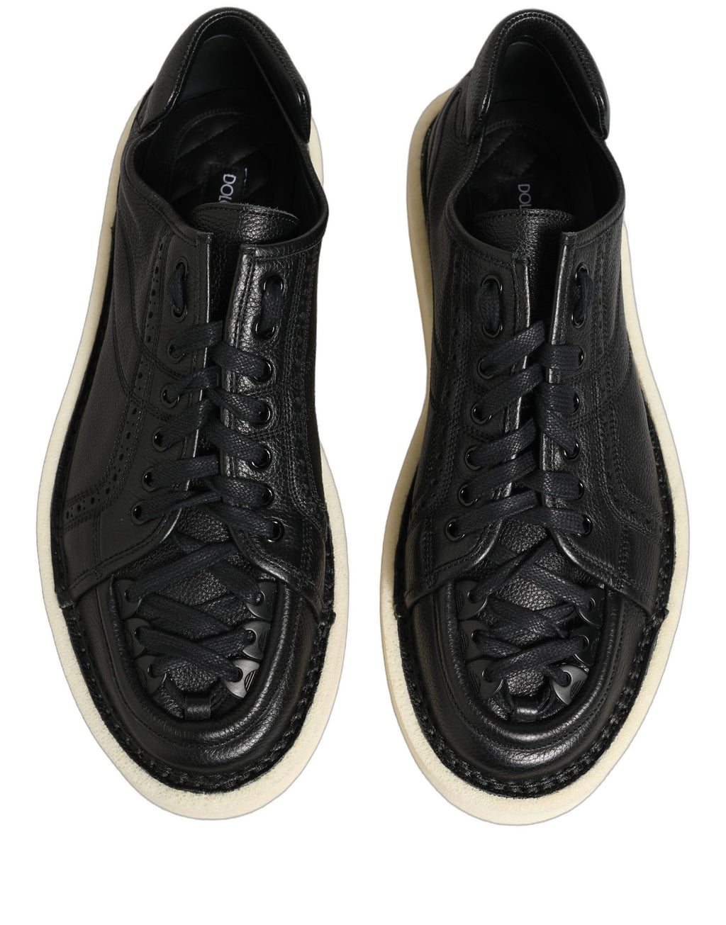 Chaussures basses en cuir noir Dolce & Gabbana, baskets à lacets, style décontracté et élégant, vue de face