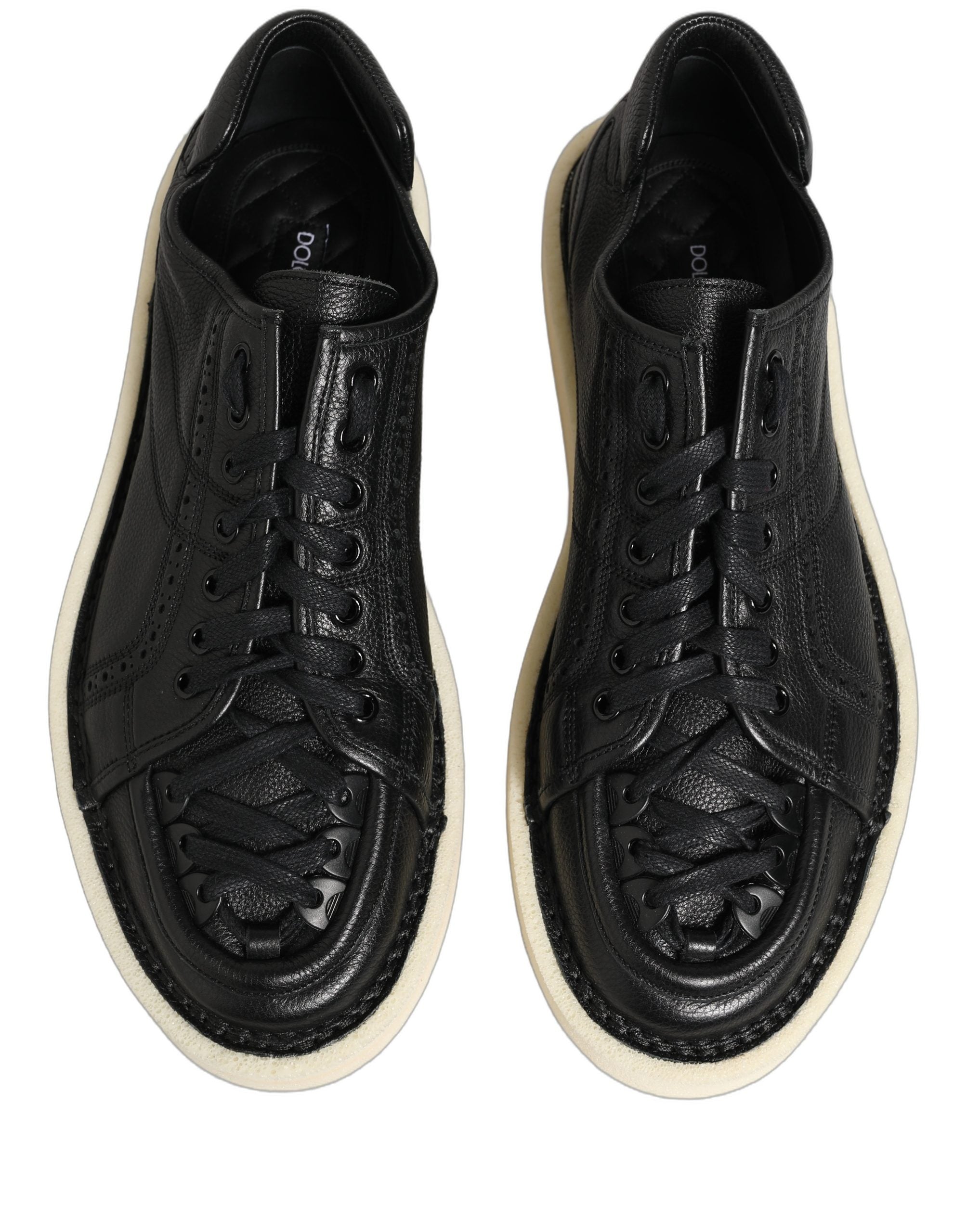 Chaussures basses en cuir noir Dolce & Gabbana, baskets à lacets, style décontracté et élégant, vue de face