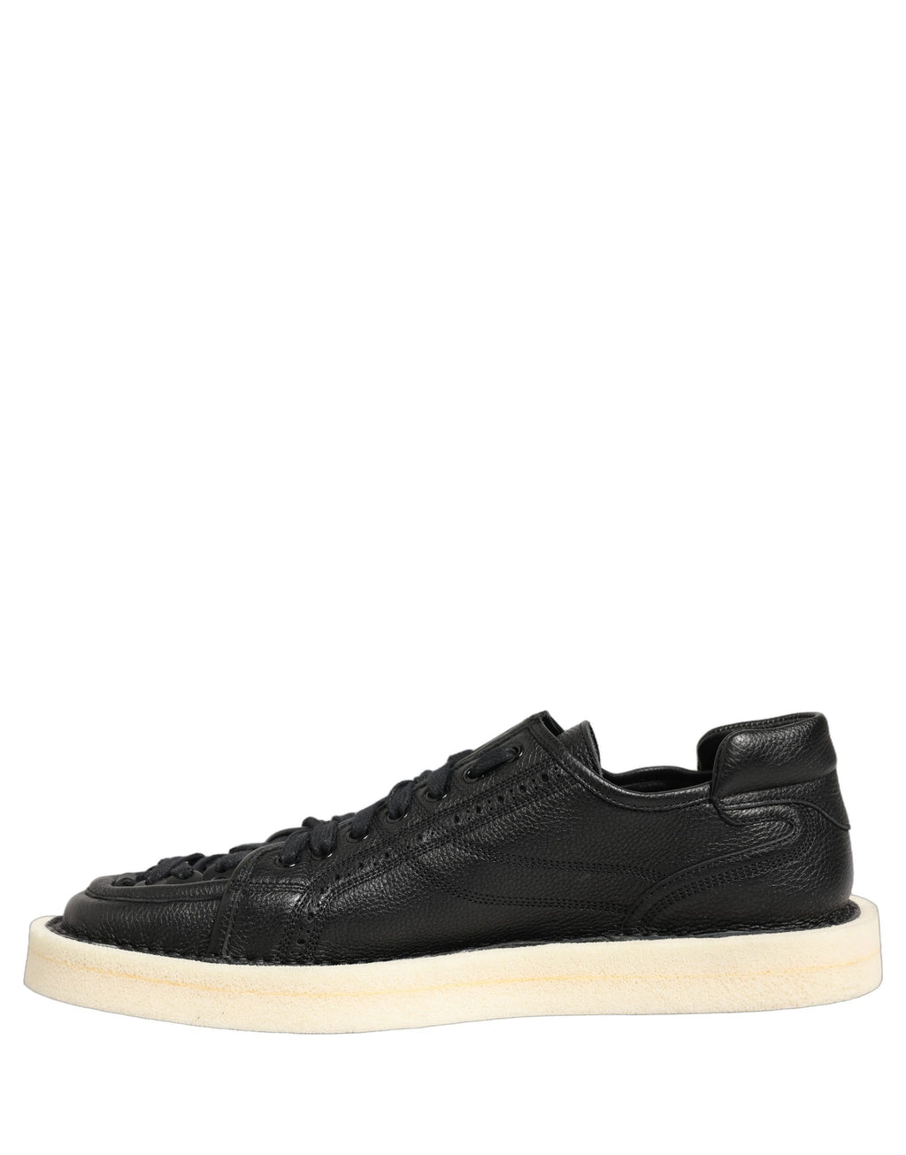 Chaussures basses en cuir noir Dolce & Gabbana, baskets à lacets avec design élégant et moderne.