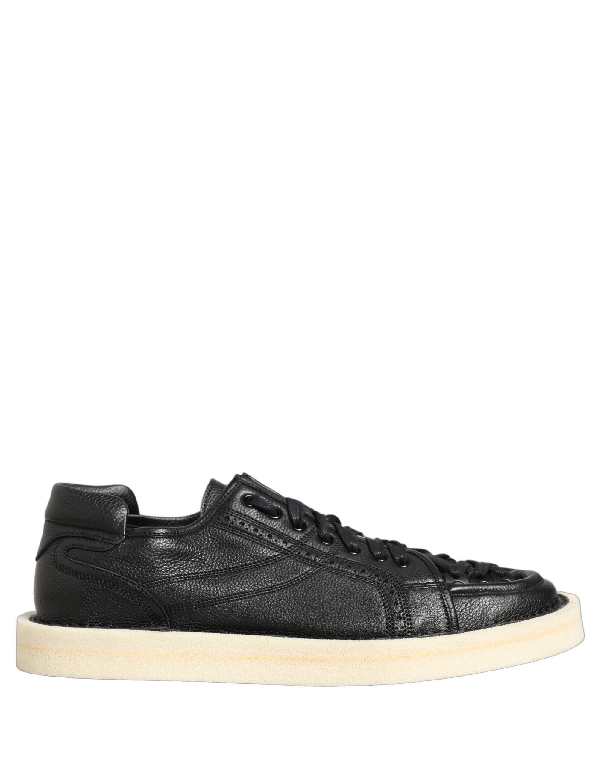 Chaussures basses en cuir noir Dolce & Gabbana avec lacets, baskets modernes et élégantes pour homme.