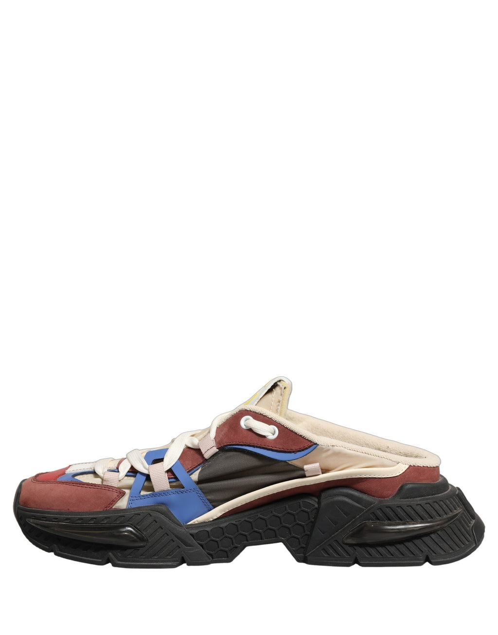 Chaussures sneakers Dolce & Gabbana AirMaster multicolores avec panneaux en tissu et semelle blanche, vue de côté.