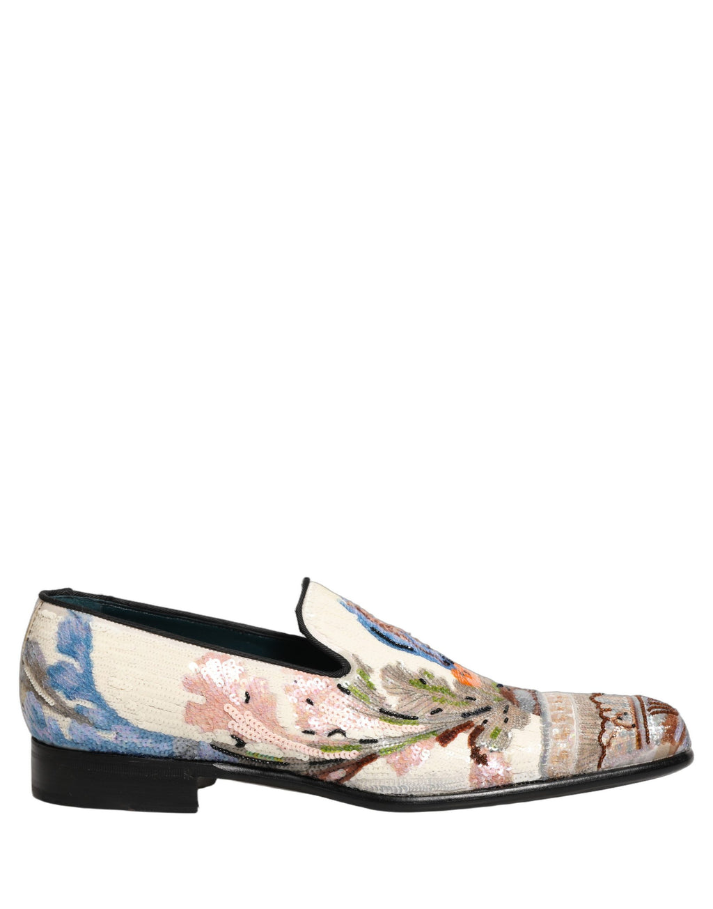 Chaussures mocassins Dolce & Gabbana à sequins multicolores et broderies, élégantes et colorées.