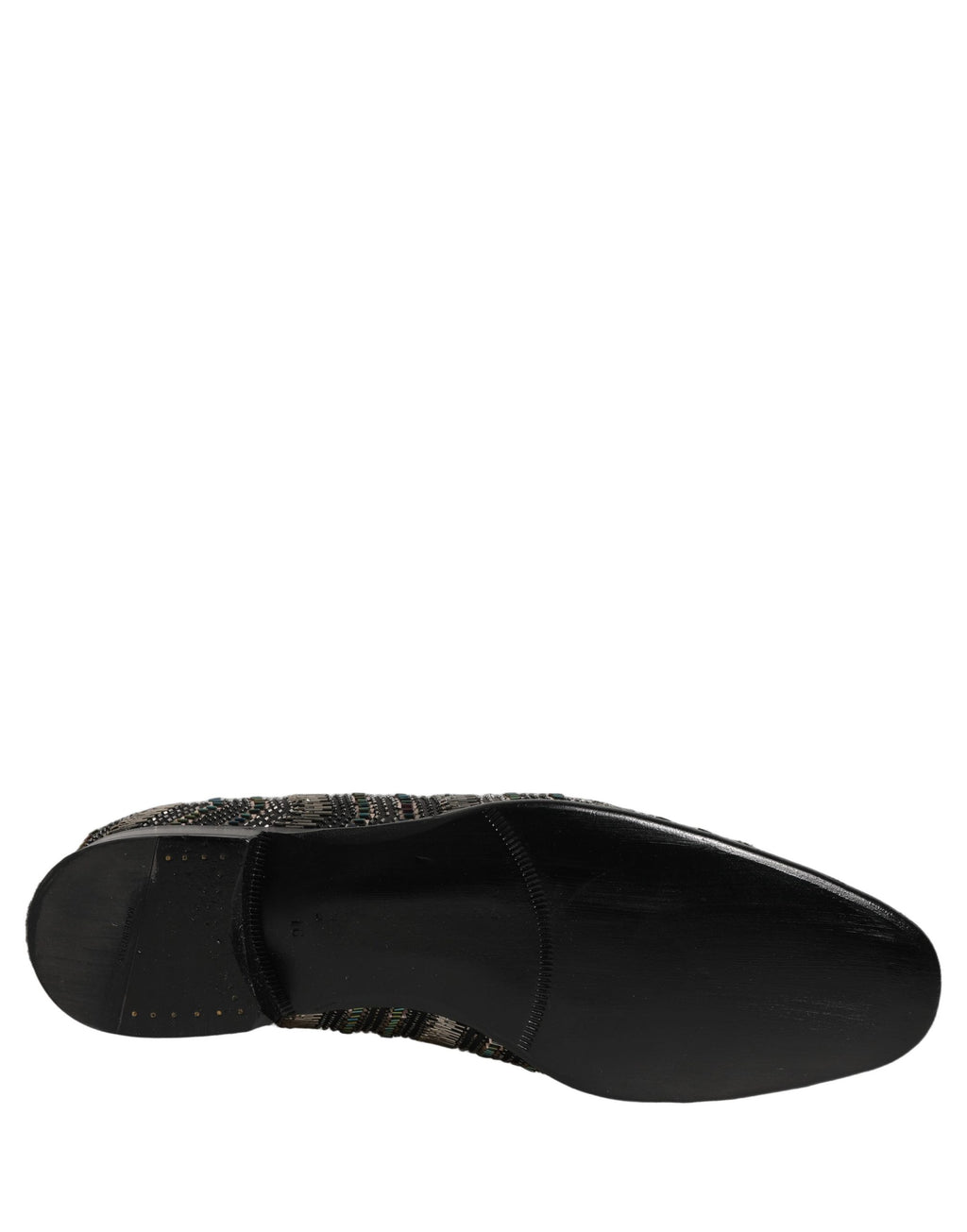 Chaussures mocassins Dolce & Gabbana noires et argentées avec embellissements, slips-on élégants en cuir.
