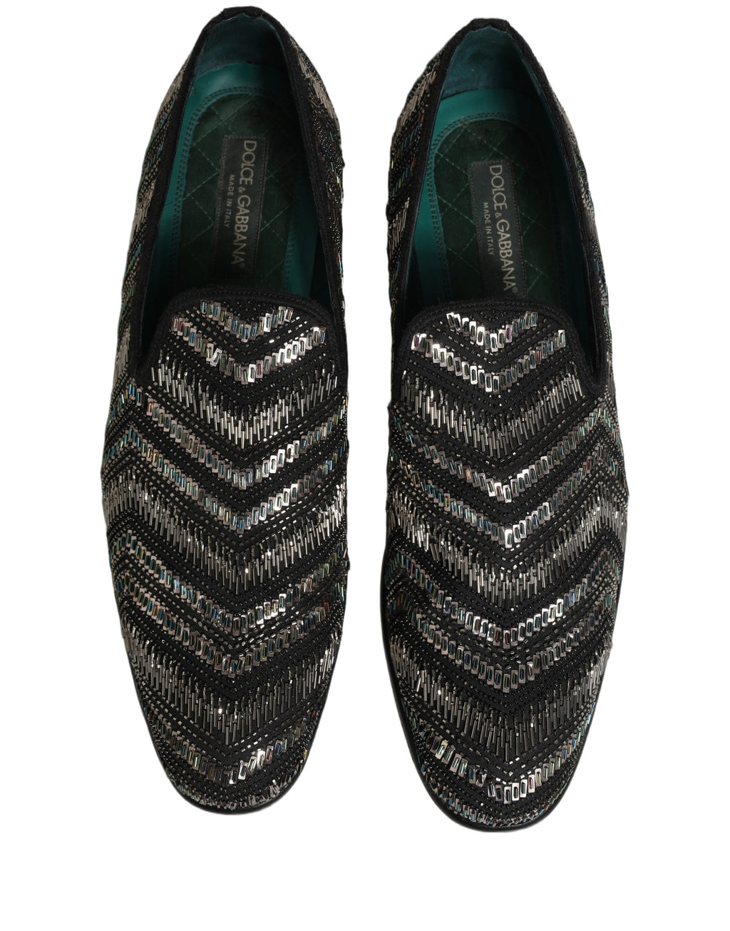 Chaussures mocassins Dolce & Gabbana noires et argentées avec embellissements, slip-on élégantes pour femme
