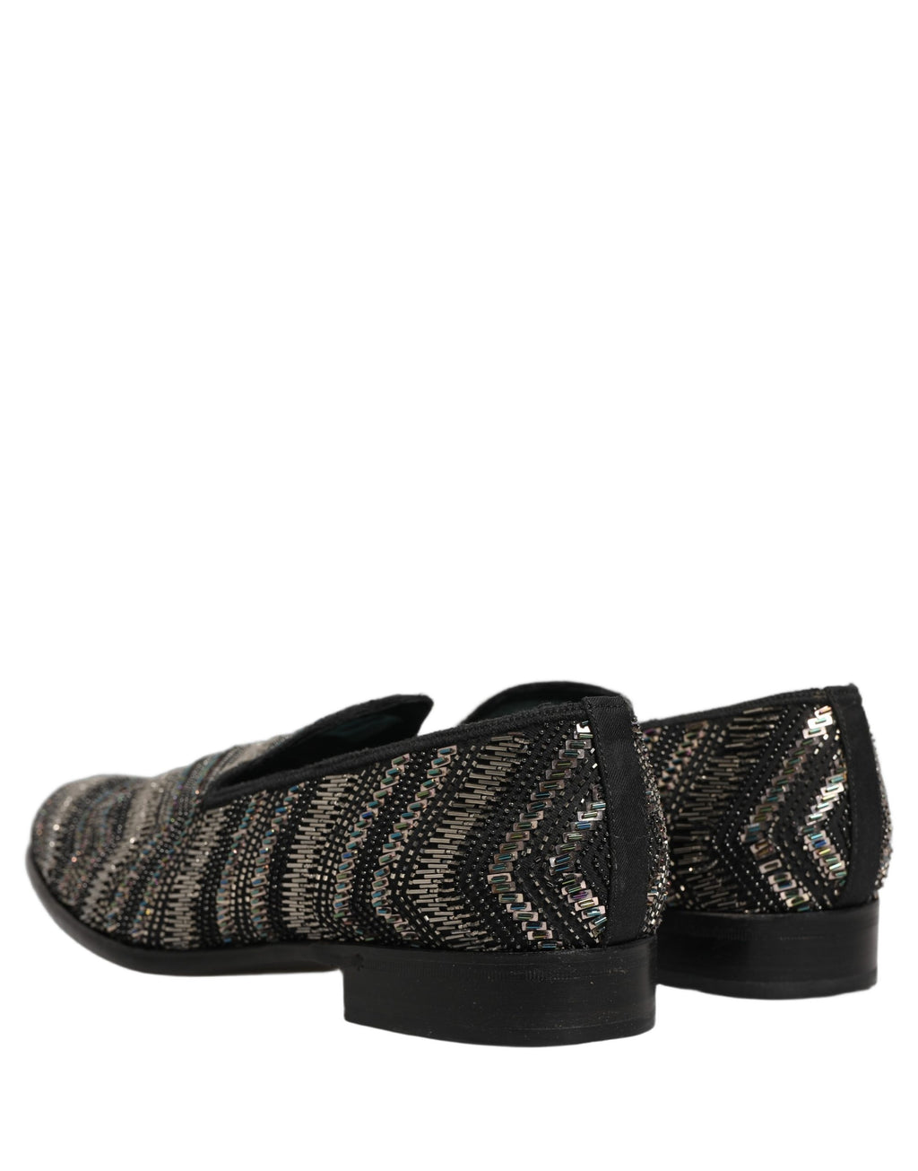 Chaussures mocassins Dolce & Gabbana noires et argentées avec embellissements, slip-on élégant et confortable.