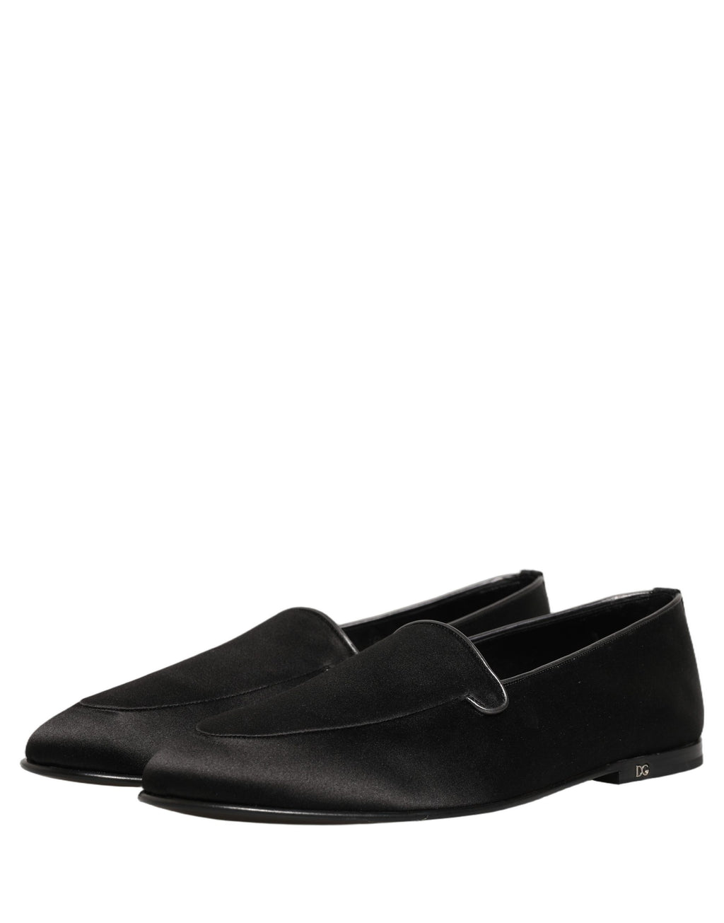Chaussures Dolce & Gabbana en satin noir, mocassins à logo, slip-on élégants pour femme