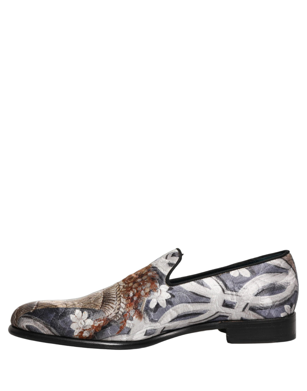 Chaussures loafers Dolce & Gabbana en toile florale multicolore avec broderie, élégantes et colorées.