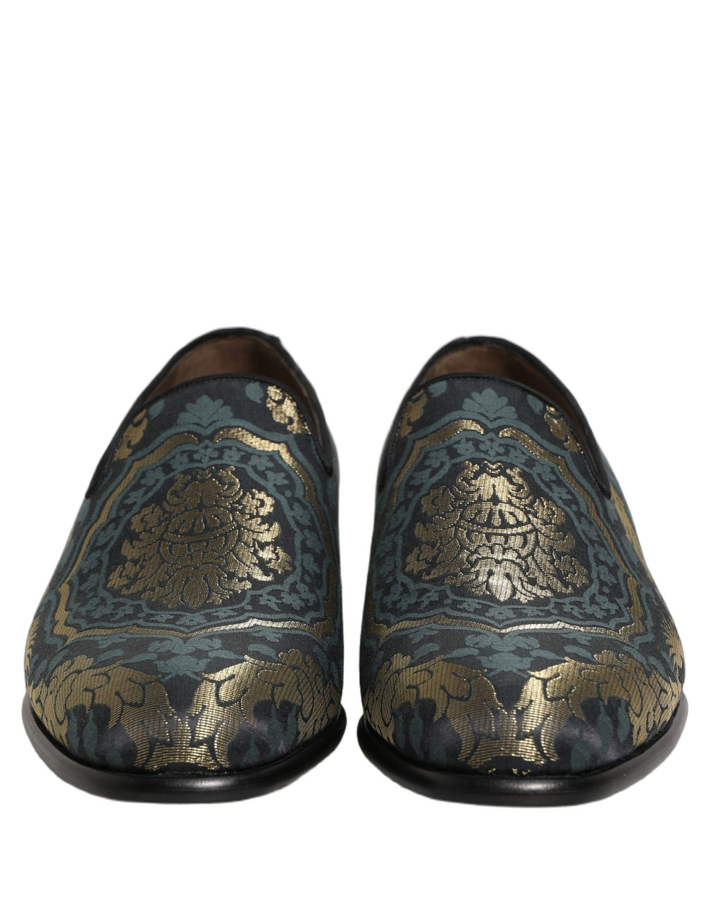 Chaussures mocassins Dolce & Gabbana en brocart noir à motifs floraux, sans lacets, pour un style élégant et sophistiqué.